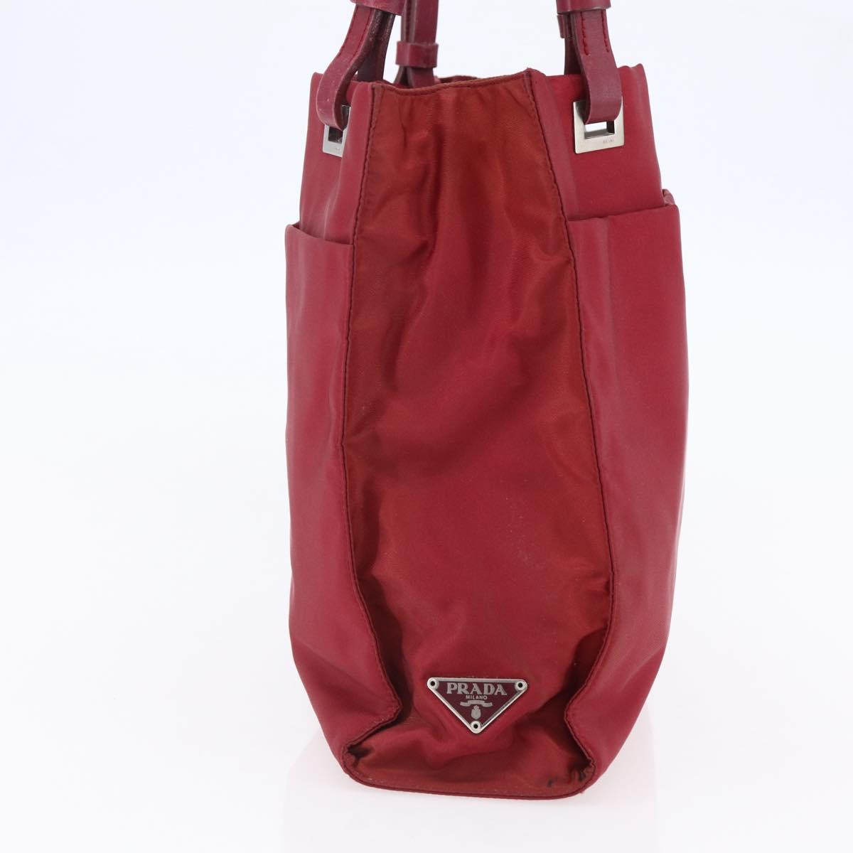 PRADA Tote Bag Nylon Red Silver Auth 149067