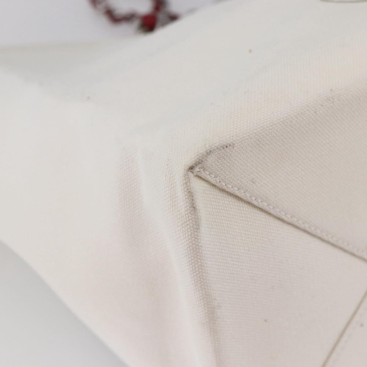 CHANEL Choco Bar Chain Shoulder Bag No5 Canvas Ivory Silver CC Auth 149068