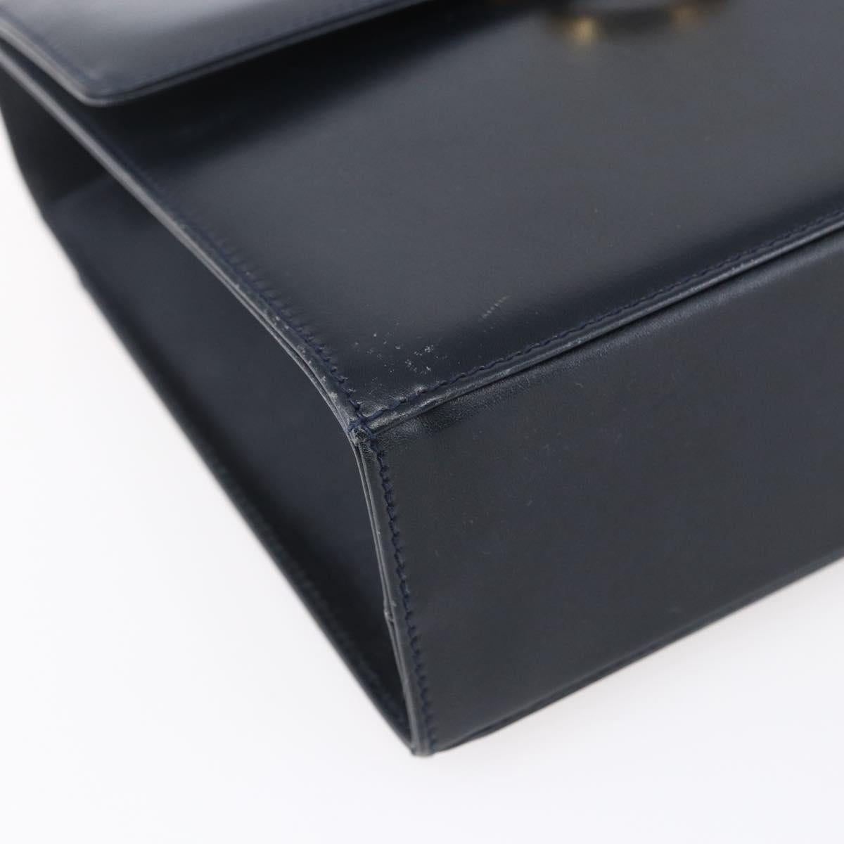 Salvatore Ferragamo Gancini Shoulder Bag Leather Navy Gold Auth 149086