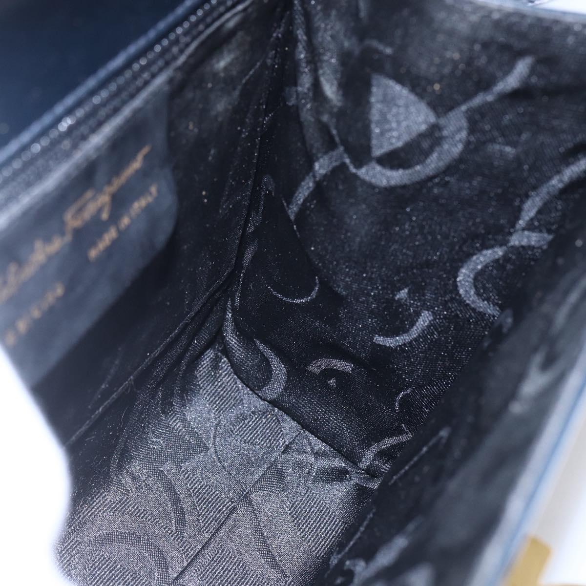 Salvatore Ferragamo Gancini Shoulder Bag Leather Navy Gold Auth 149086