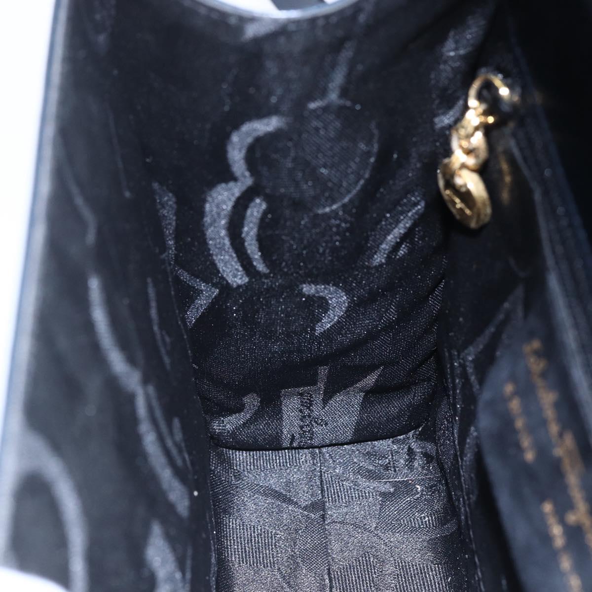 Salvatore Ferragamo Gancini Shoulder Bag Leather Navy Gold Auth 149086