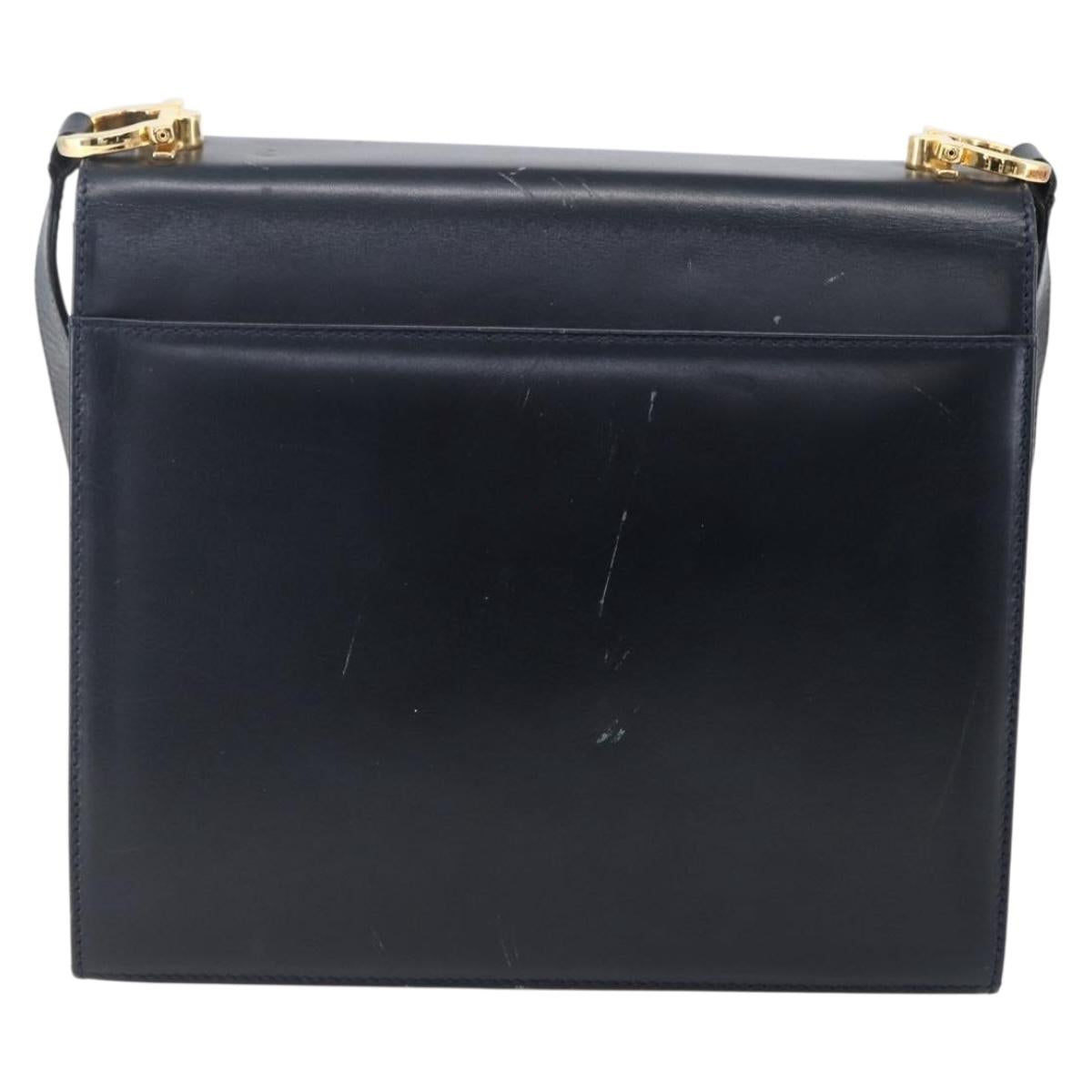 Salvatore Ferragamo Gancini Shoulder Bag Leather Navy Gold Auth 149086
