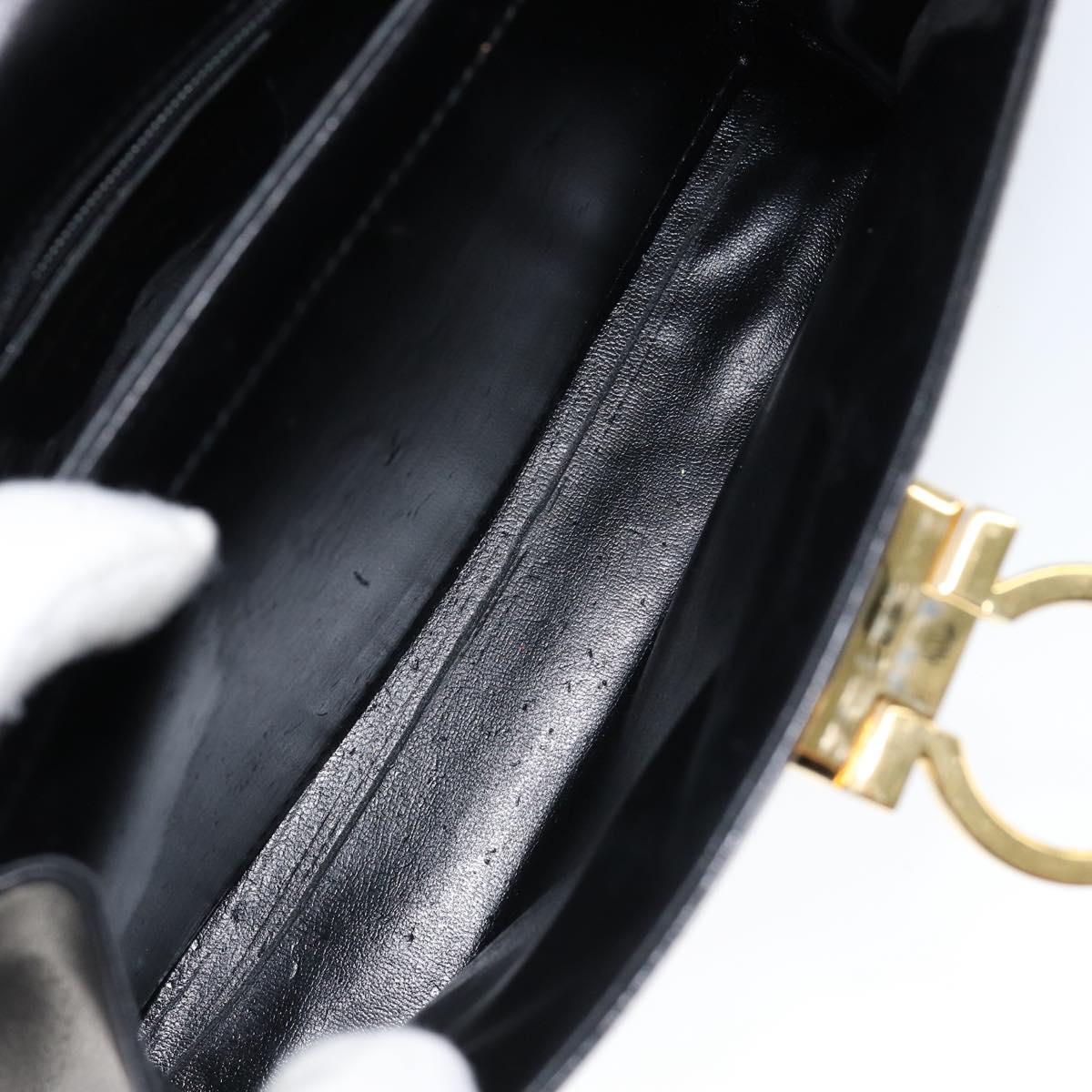Salvatore Ferragamo Gancini Hand Bag Leather Black Gold Auth 149087