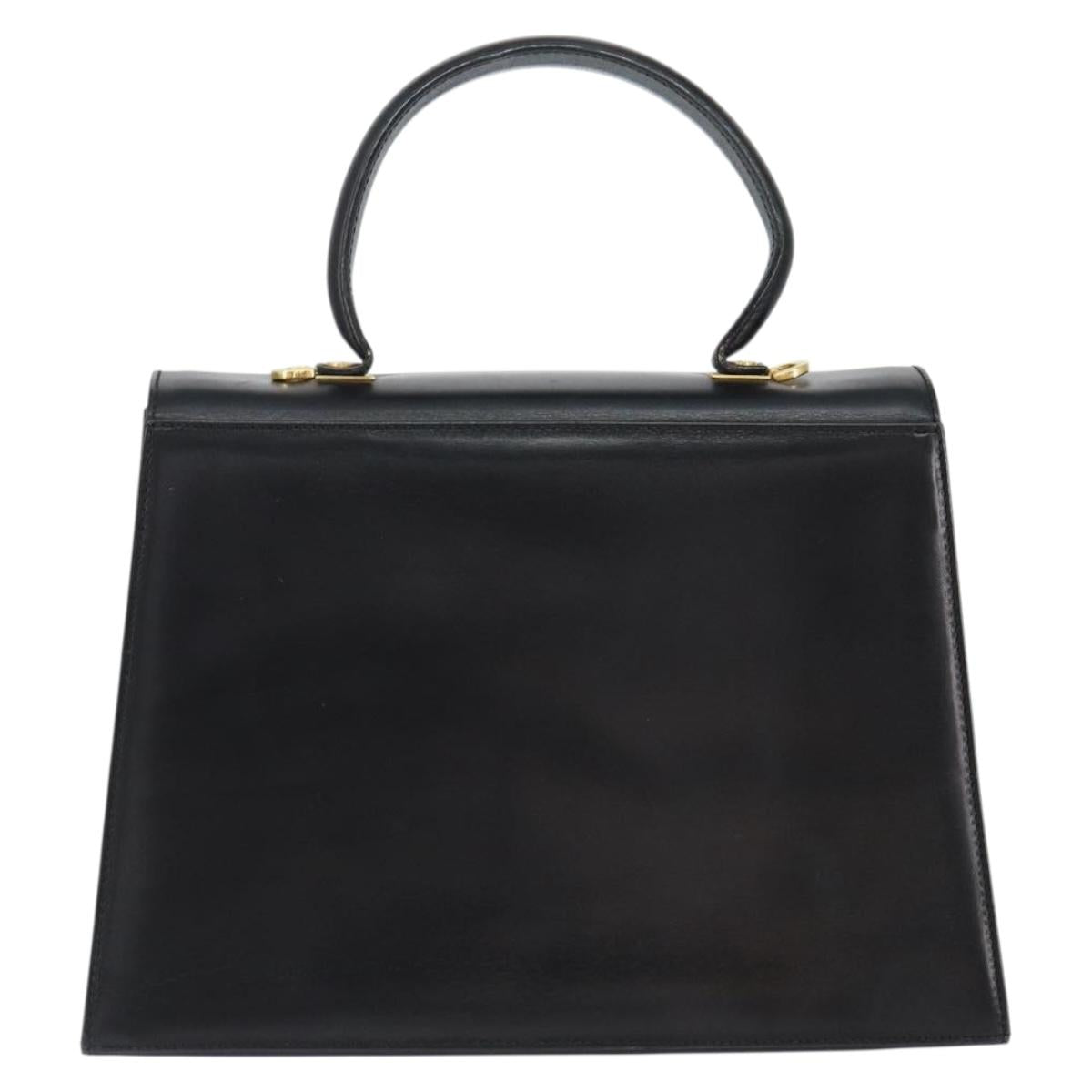 Salvatore Ferragamo Gancini Hand Bag Leather Black Gold Auth 149087