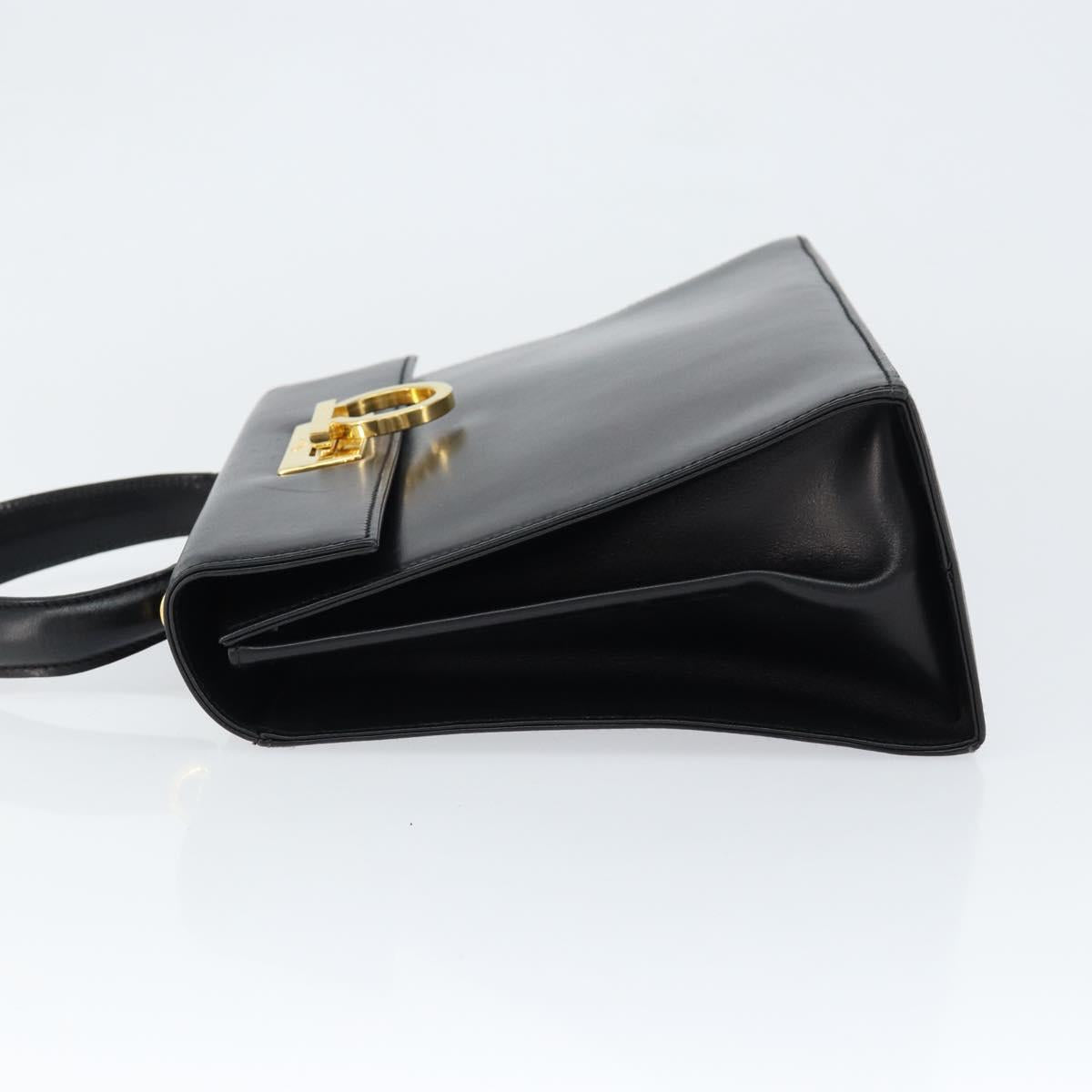 Salvatore Ferragamo Gancini Hand Bag Leather Black Gold Auth 149087