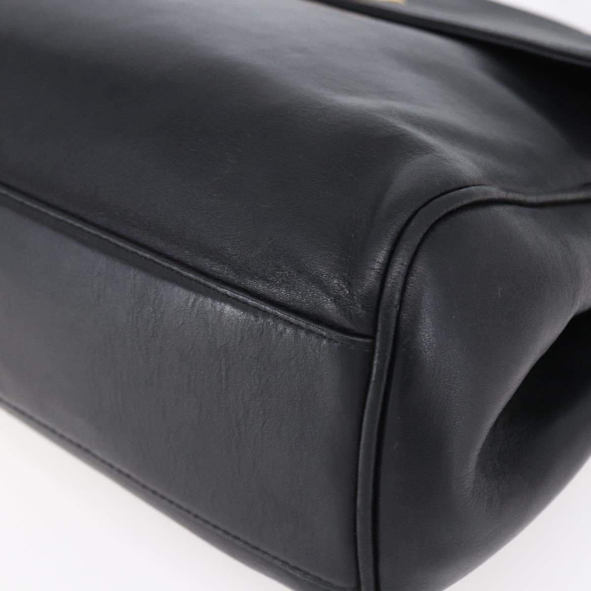 BALLY Hand Bag Leather Black Gold Auth 149088