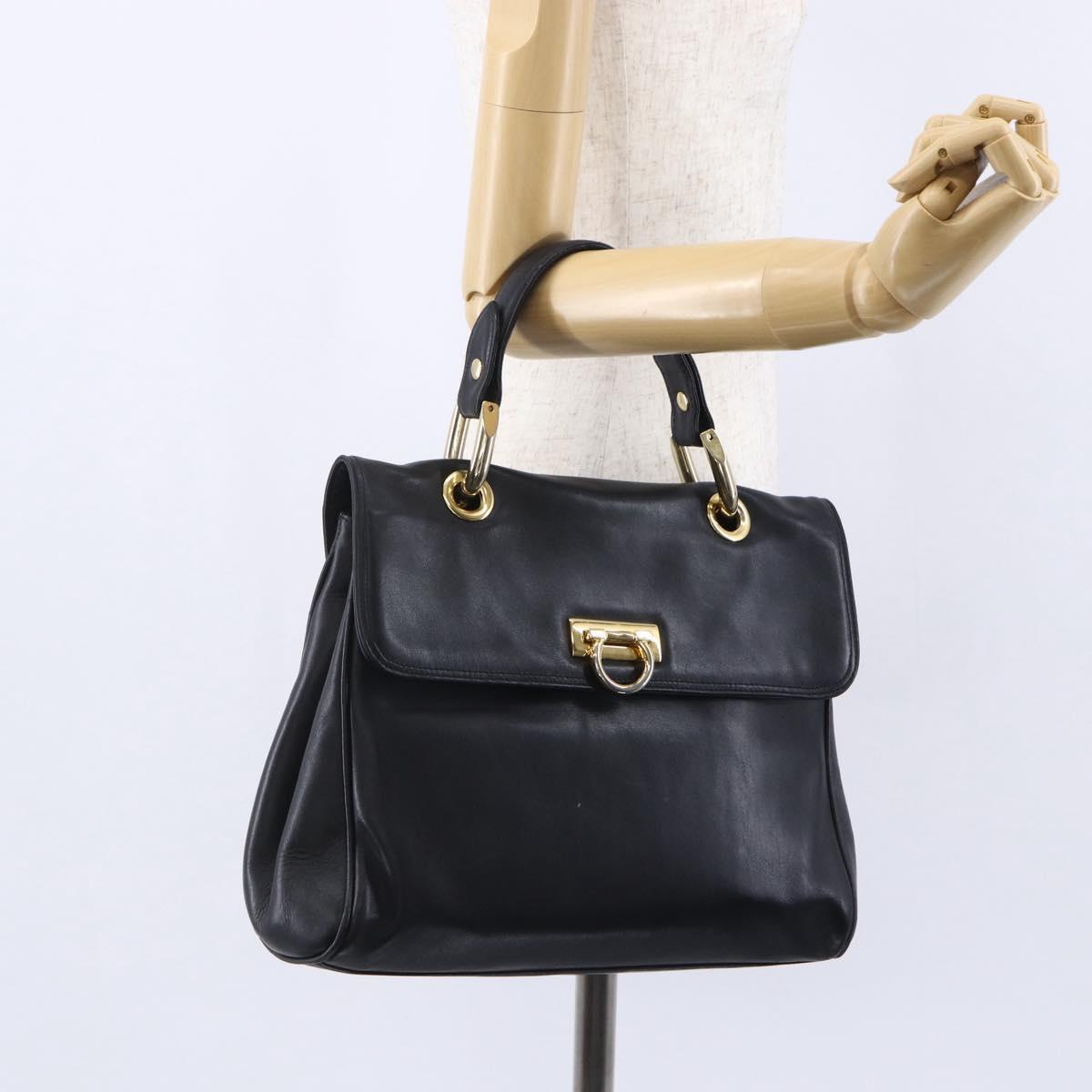 BALLY Hand Bag Leather Black Gold Auth 149088