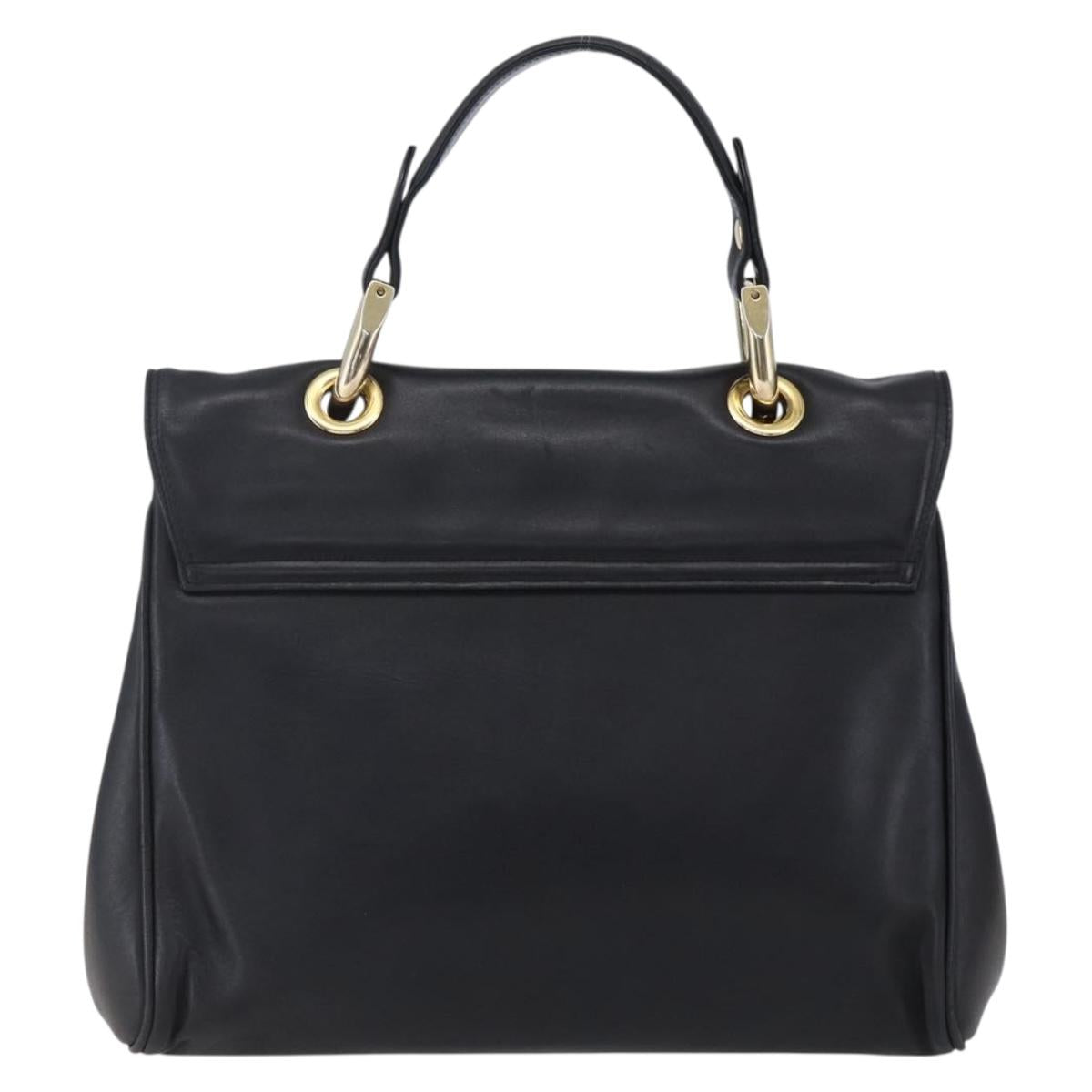 BALLY Hand Bag Leather Black Gold Auth 149088