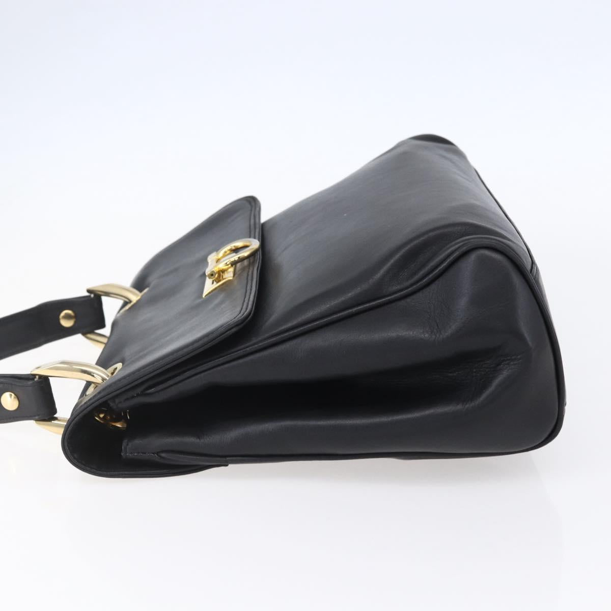 BALLY Hand Bag Leather Black Gold Auth 149088