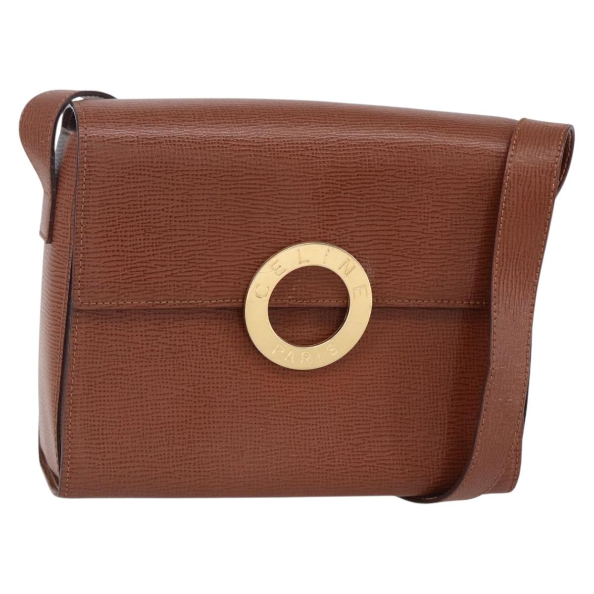 CELINE Circle Shoulder Bag Leather Brown Gold Auth 149092