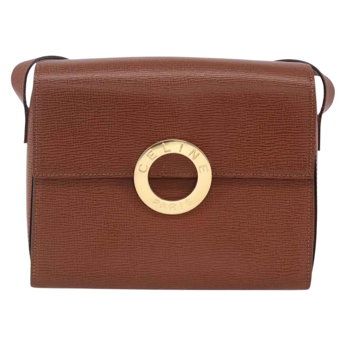 CELINE Circle Shoulder Bag Leather Brown Gold Auth 149092