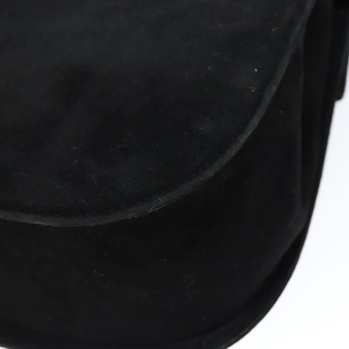 Salvatore Ferragamo Gancini Shoulder Bag Suede Black Gold Auth 149105