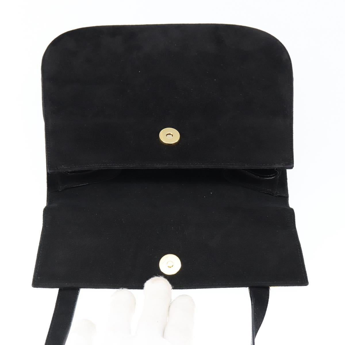 Salvatore Ferragamo Gancini Shoulder Bag Suede Black Gold Auth 149105