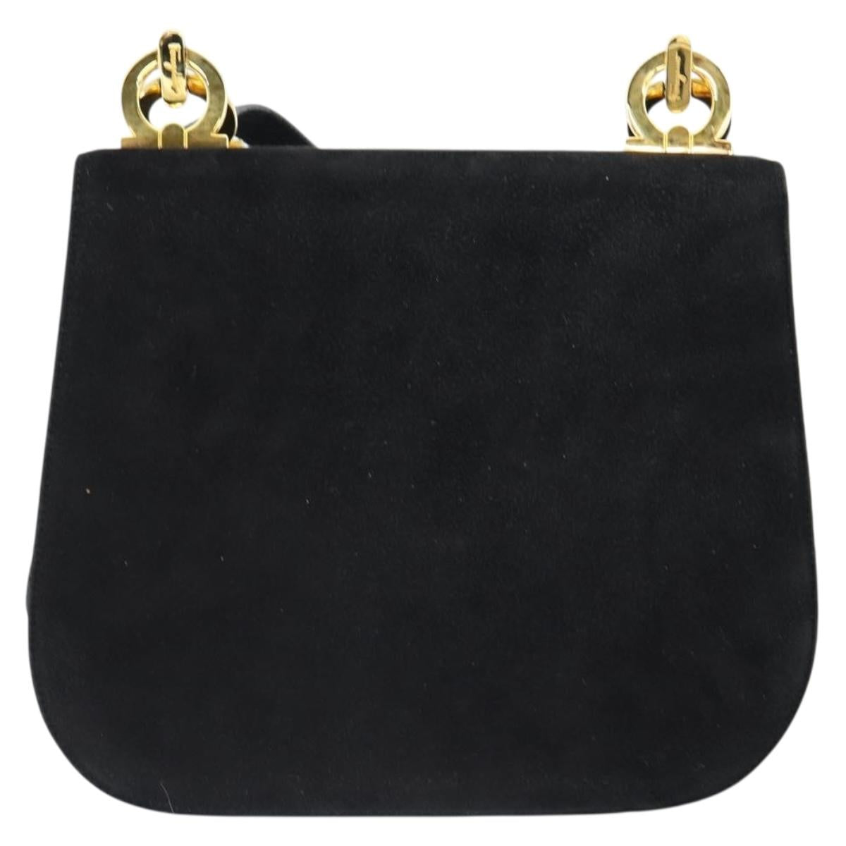 Salvatore Ferragamo Gancini Shoulder Bag Suede Black Gold Auth 149105