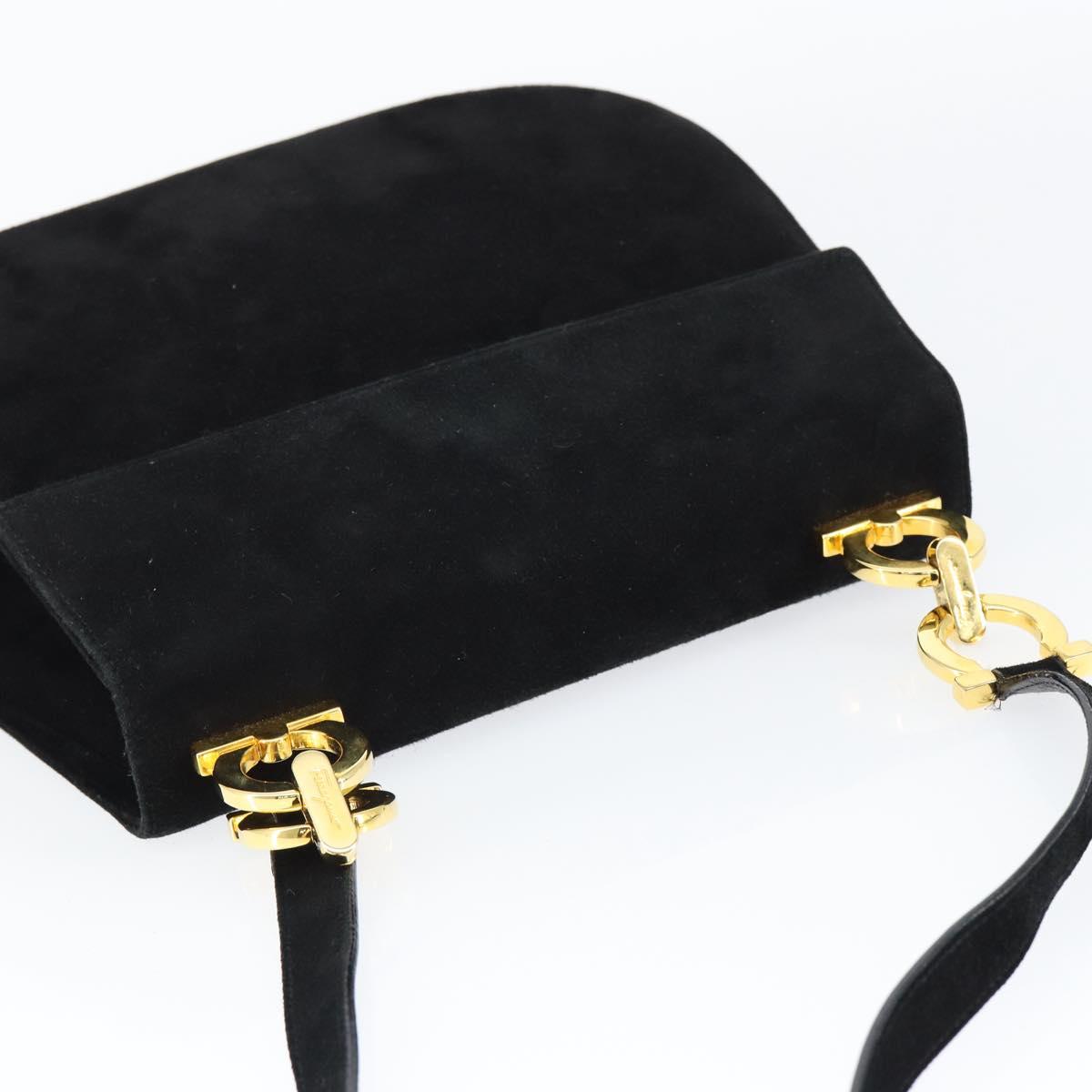 Salvatore Ferragamo Gancini Shoulder Bag Suede Black Gold Auth 149105