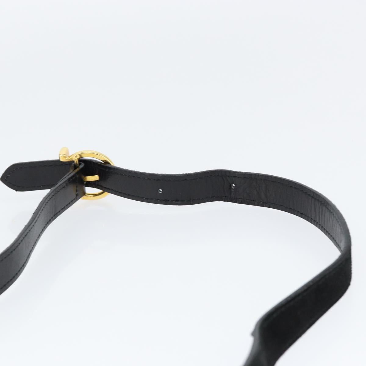 Salvatore Ferragamo Gancini Shoulder Bag Suede Black Gold Auth 149105