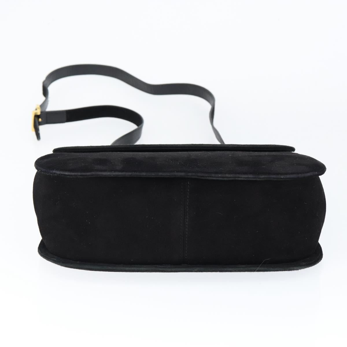 Salvatore Ferragamo Gancini Shoulder Bag Suede Black Gold Auth 149105