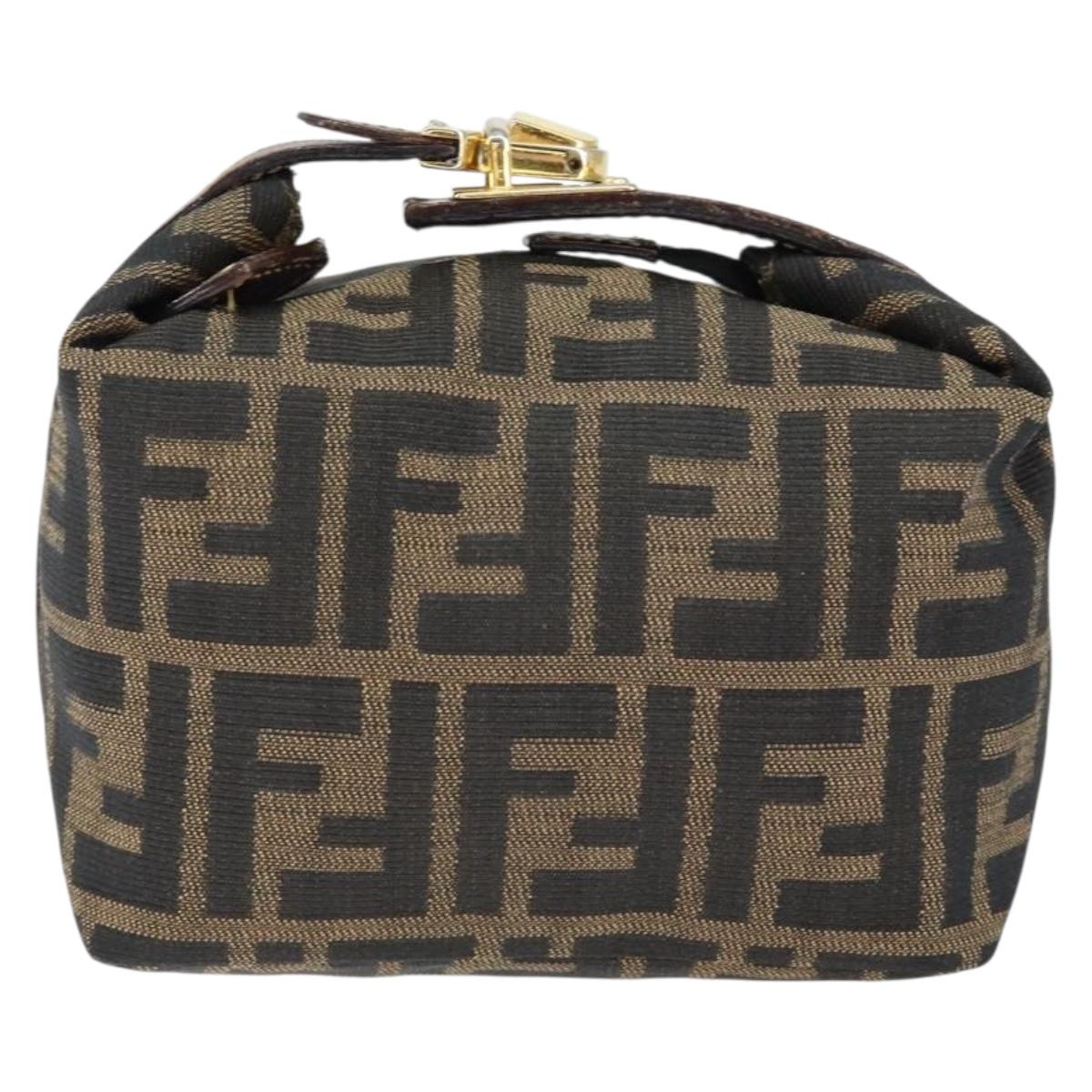 FENDI Zucca Canvas Vanity Hand Bag Black Brown Auth 149108