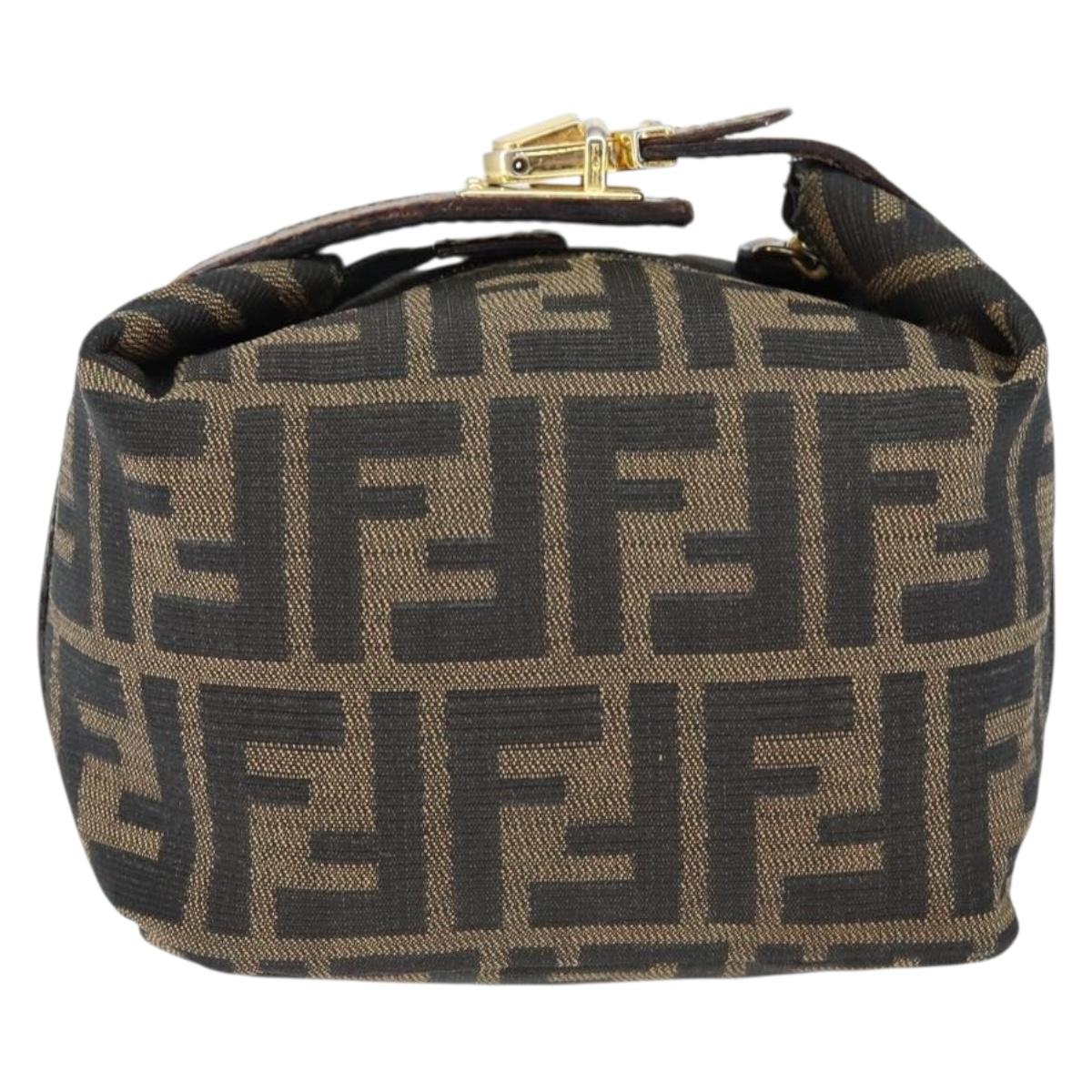 FENDI Zucca Canvas Vanity Hand Bag Black Brown Auth 149108
