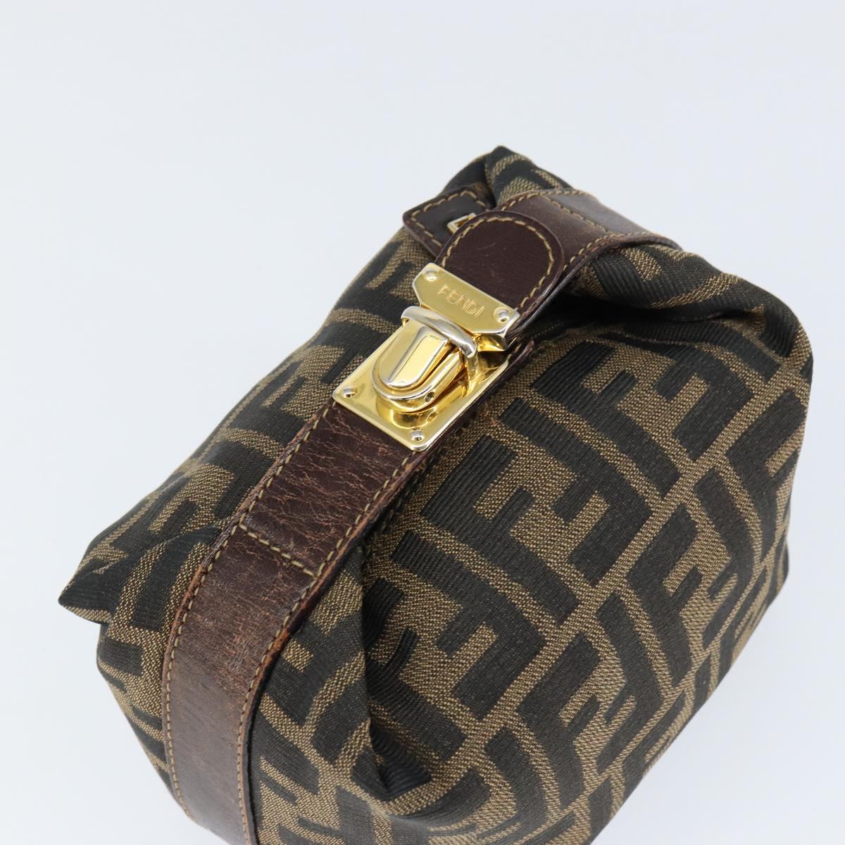 FENDI Zucca Canvas Vanity Hand Bag Black Brown Auth 149108