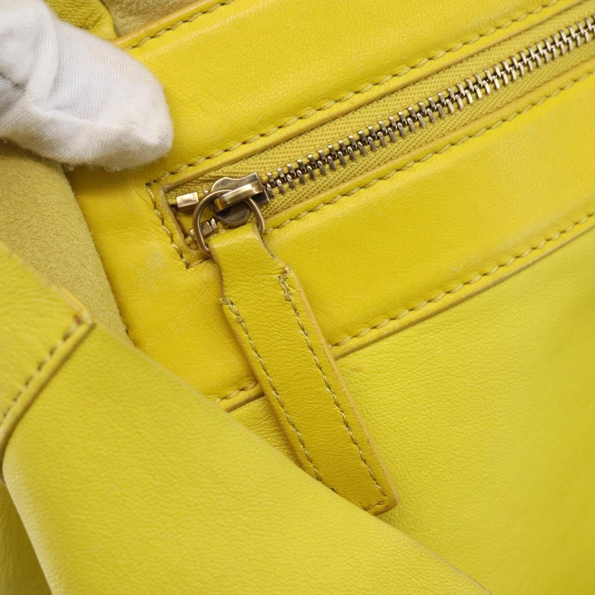 CELINE Horizontalkava Tote Bag Leather Yellow Gold Auth 149110