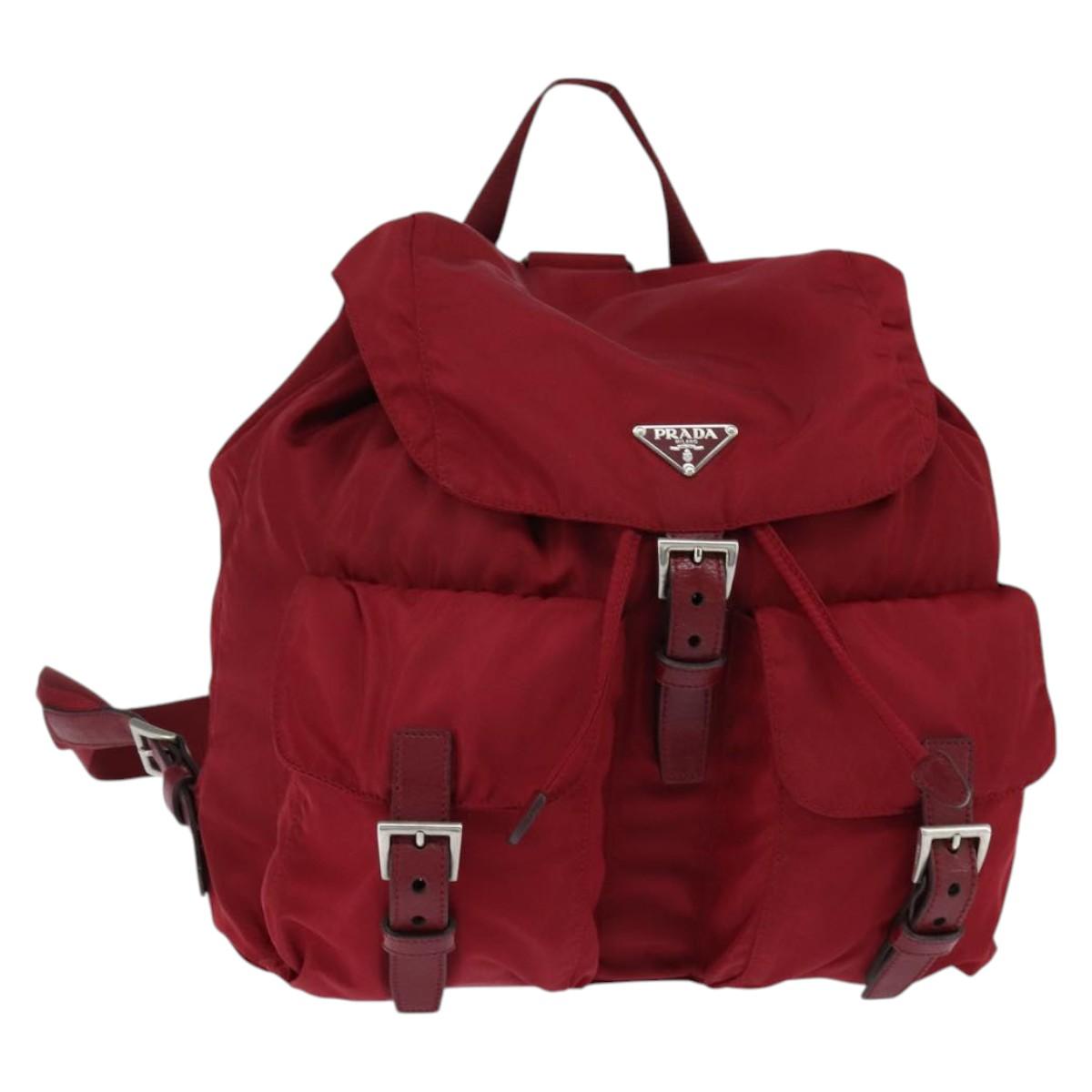PRADA Backpack Nylon Red Silver Auth 149116
