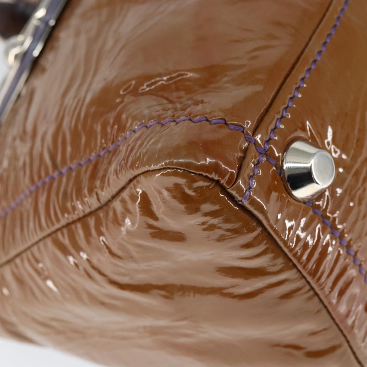 Miu Miu Hand Bag Enamel Brown Silver Auth 149117