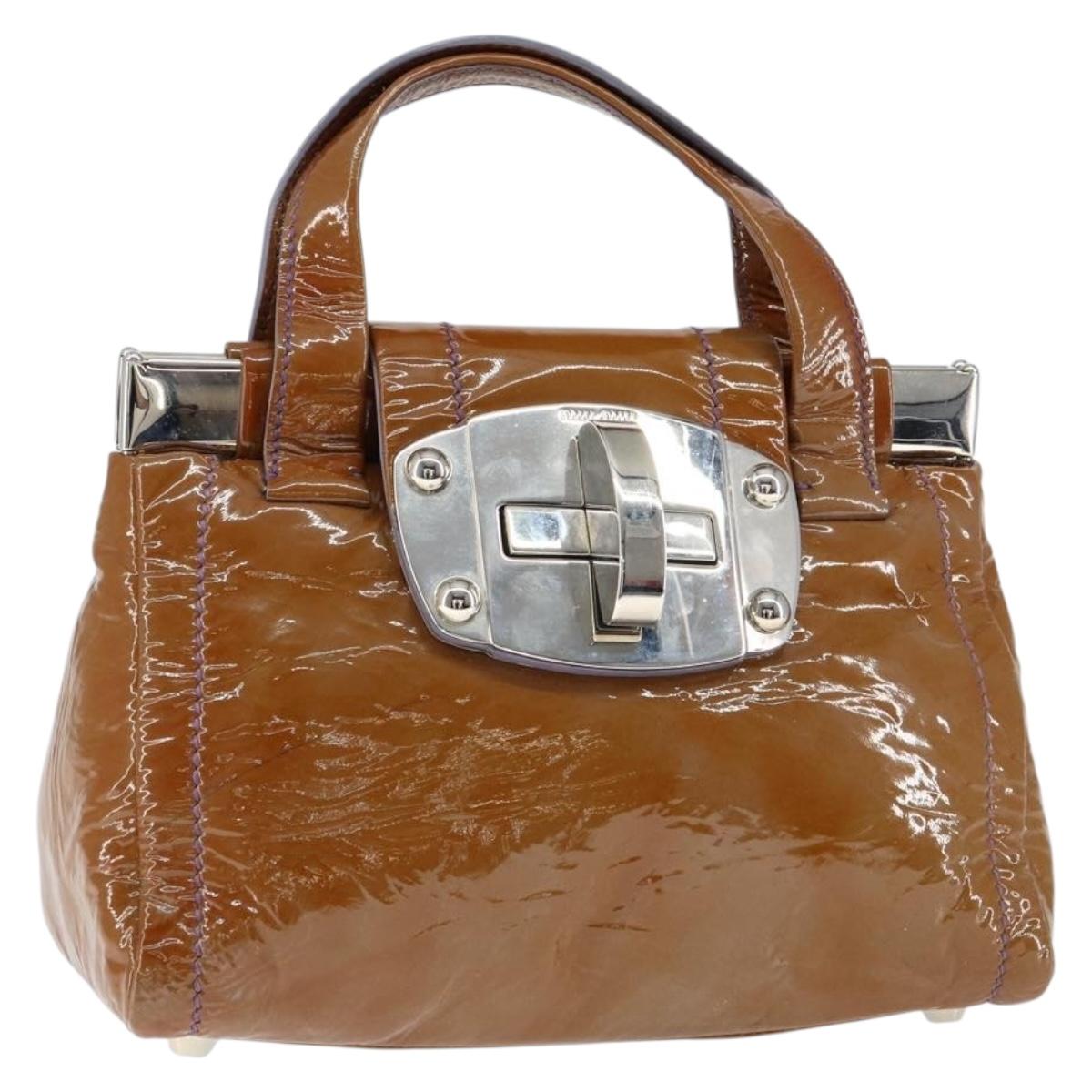Miu Miu Hand Bag Enamel Brown Silver Auth 149117