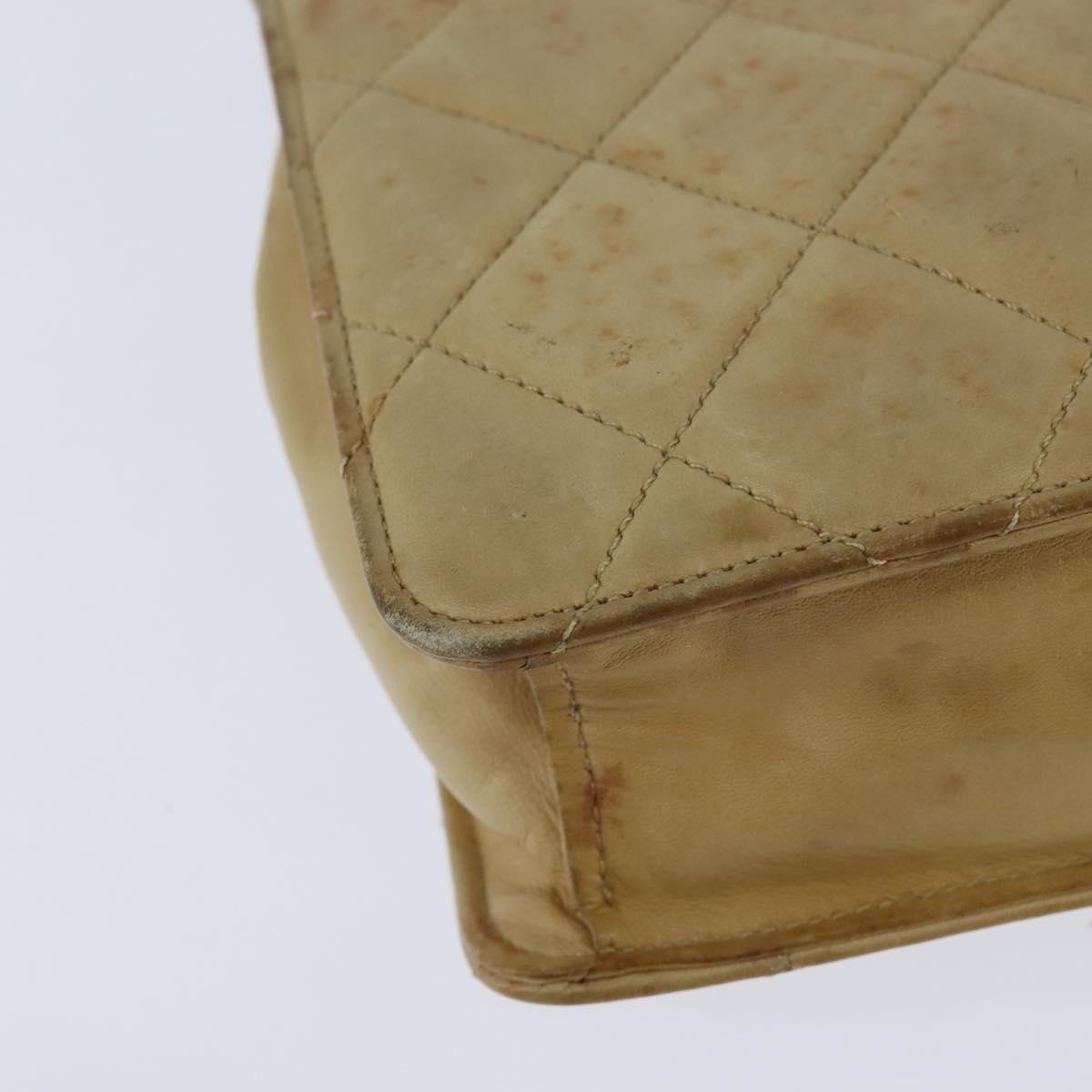 CHANEL Matelasse Chain Shoulder Bag Lamb Skin Beige Gold CC Auth 149120