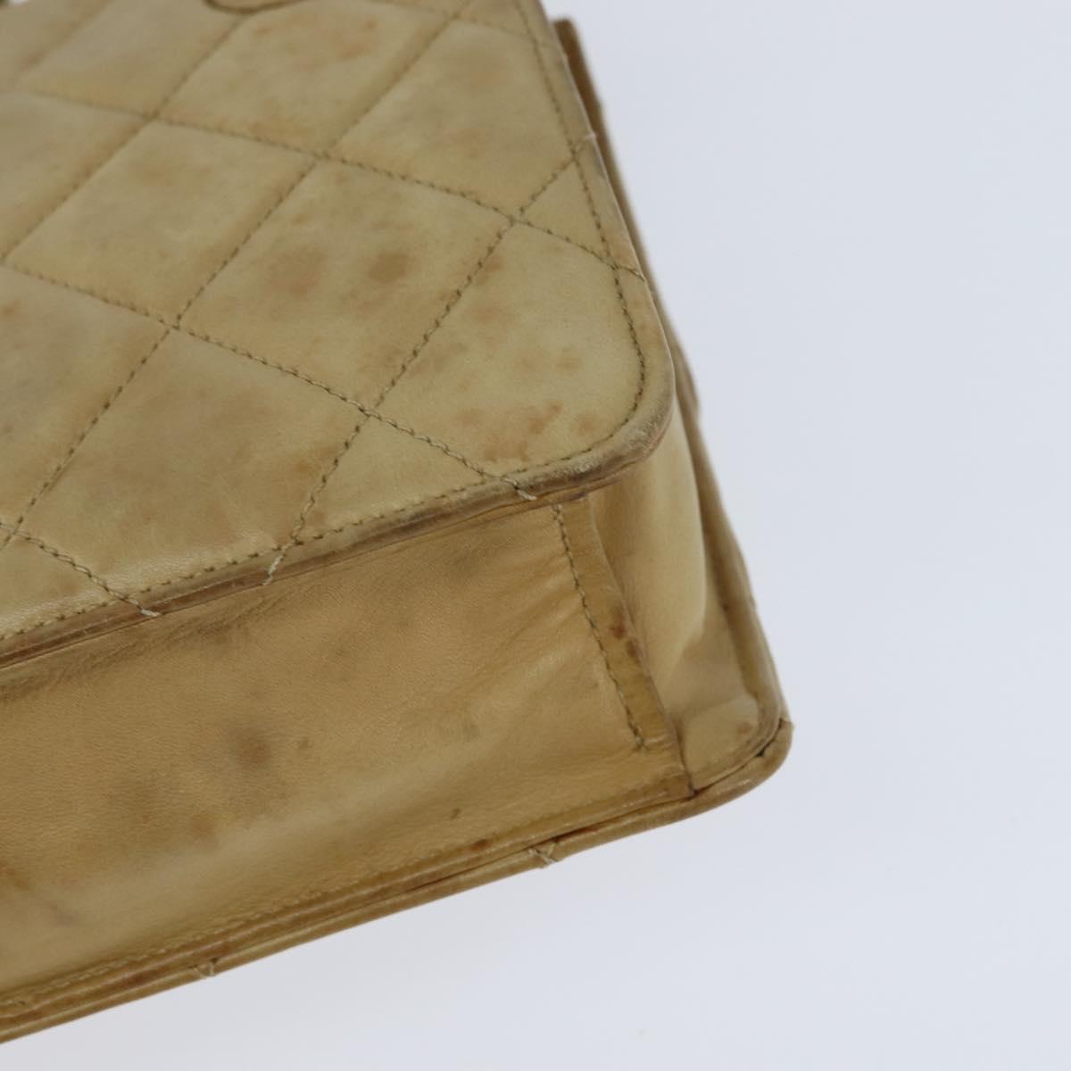 CHANEL Matelasse Chain Shoulder Bag Lamb Skin Beige Gold CC Auth 149120