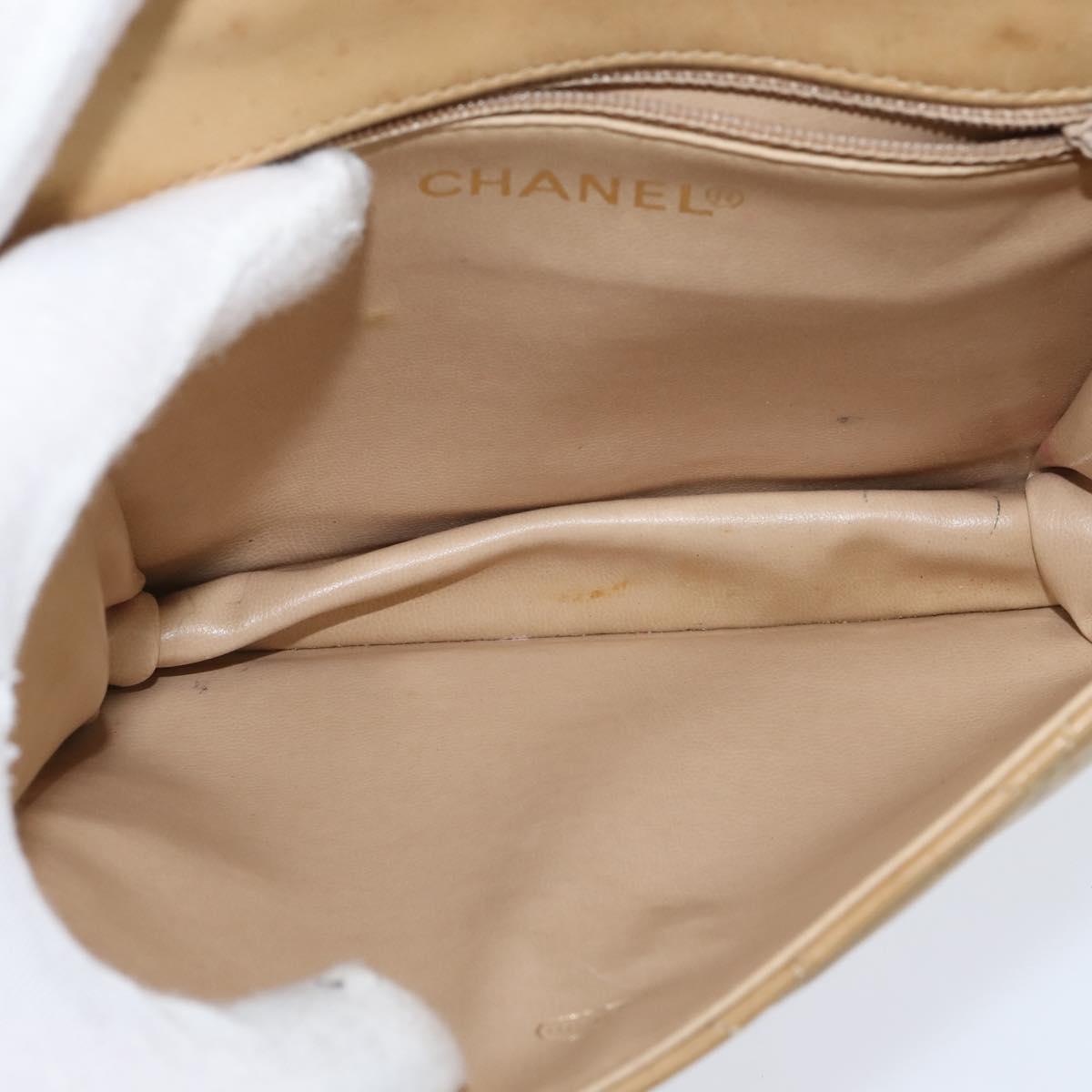 CHANEL Matelasse Chain Shoulder Bag Lamb Skin Beige Gold CC Auth 149120