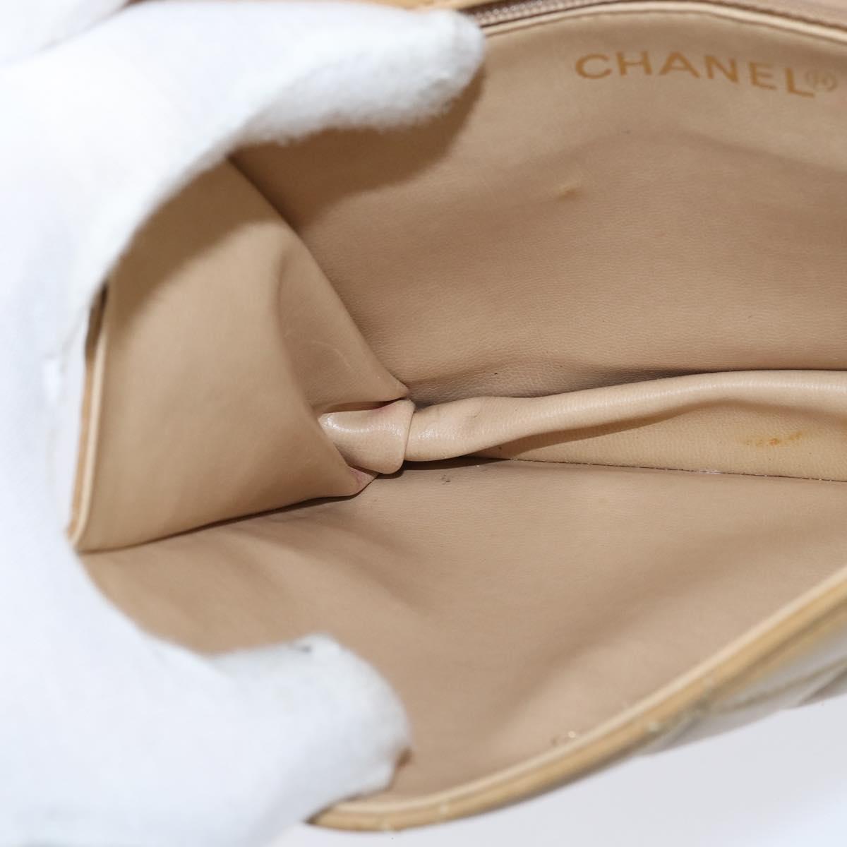 CHANEL Matelasse Chain Shoulder Bag Lamb Skin Beige Gold CC Auth 149120