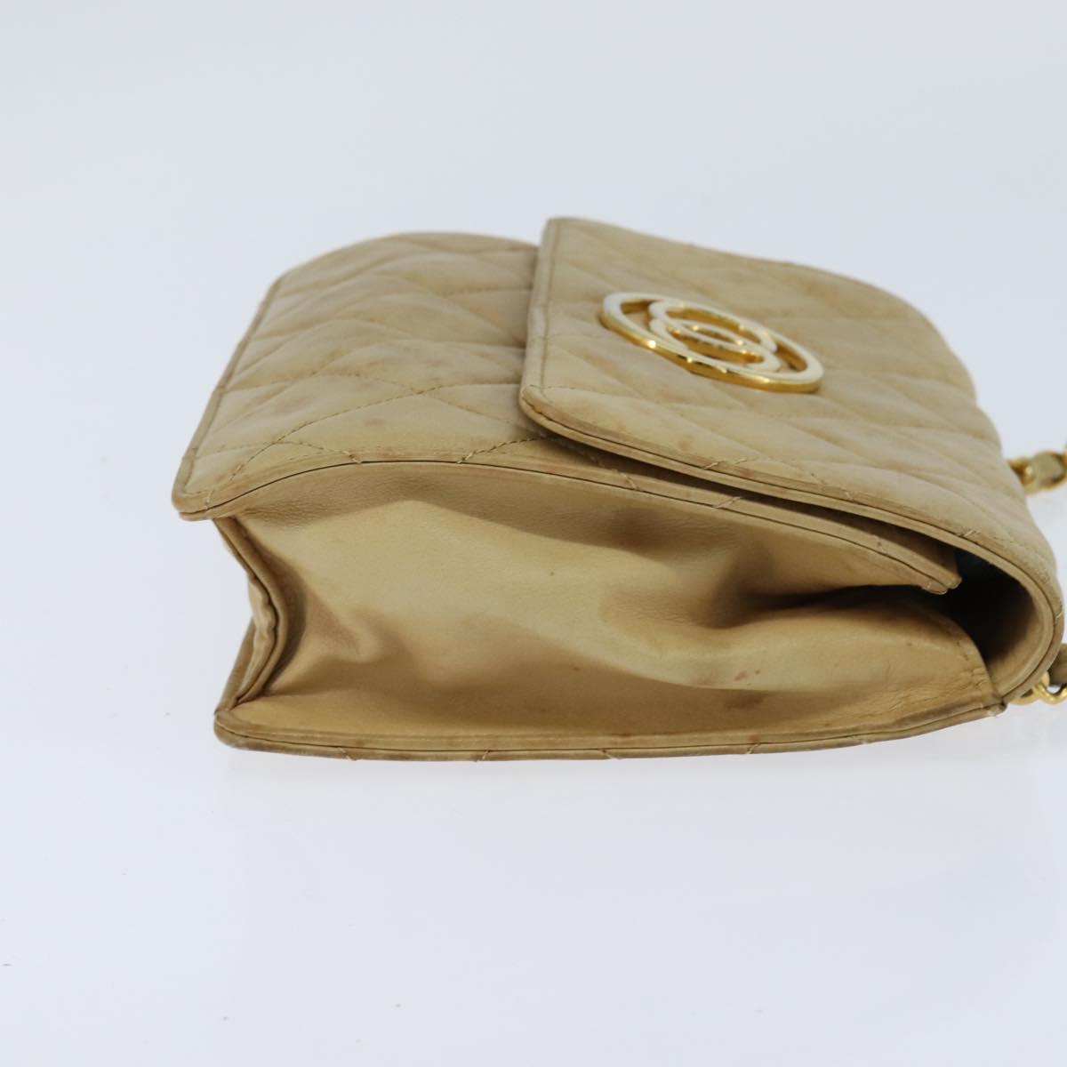 CHANEL Matelasse Chain Shoulder Bag Lamb Skin Beige Gold CC Auth 149120