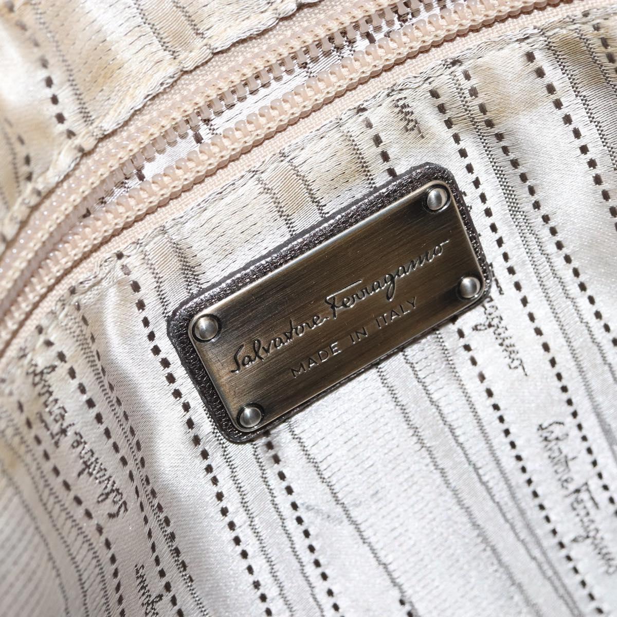 Salvatore Ferragamo Gancini Shoulder Bag Leather Silver Auth 149123