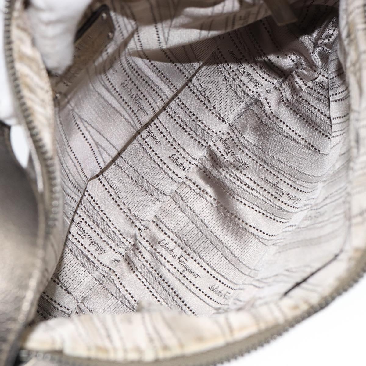 Salvatore Ferragamo Gancini Shoulder Bag Leather Silver Auth 149123