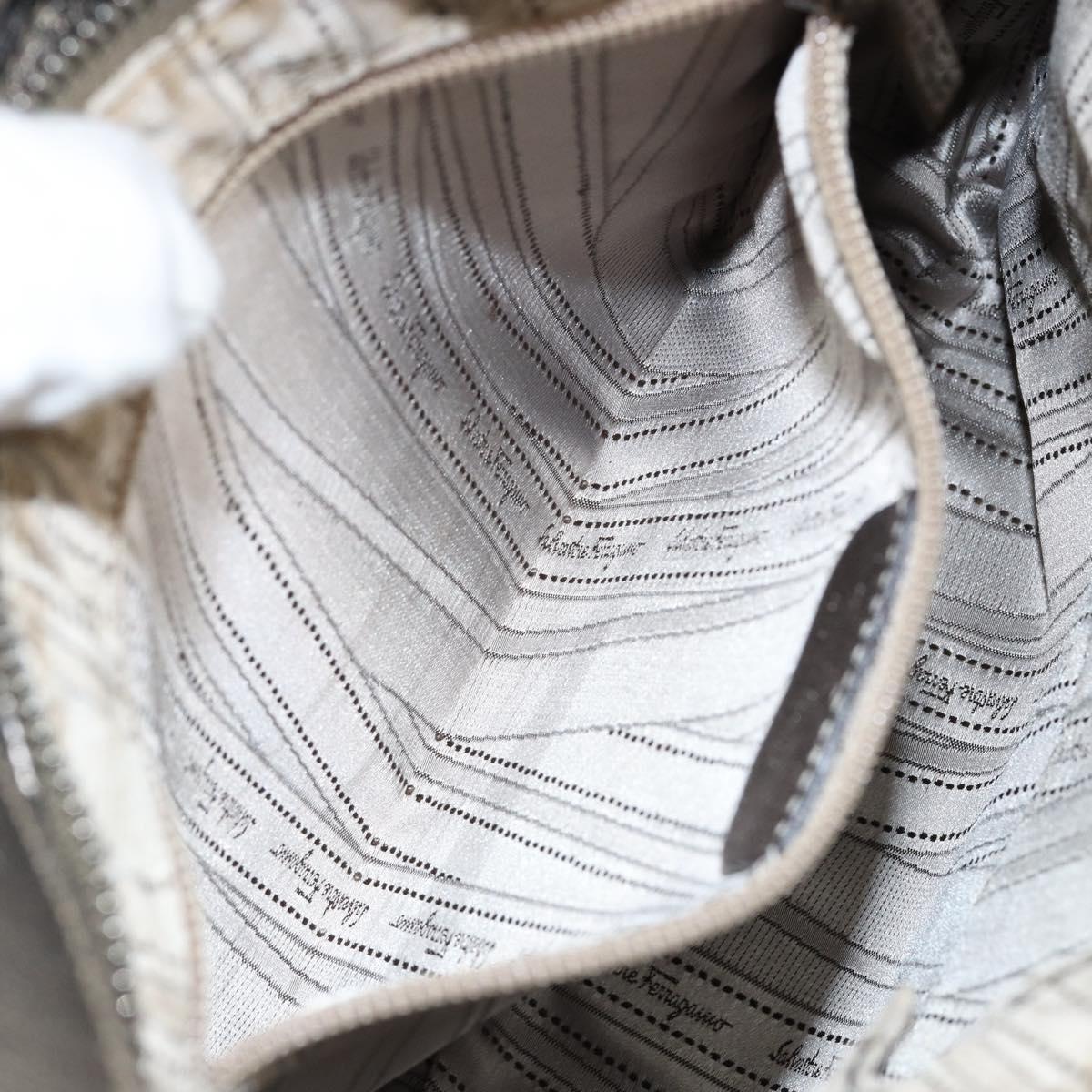 Salvatore Ferragamo Gancini Shoulder Bag Leather Silver Auth 149123