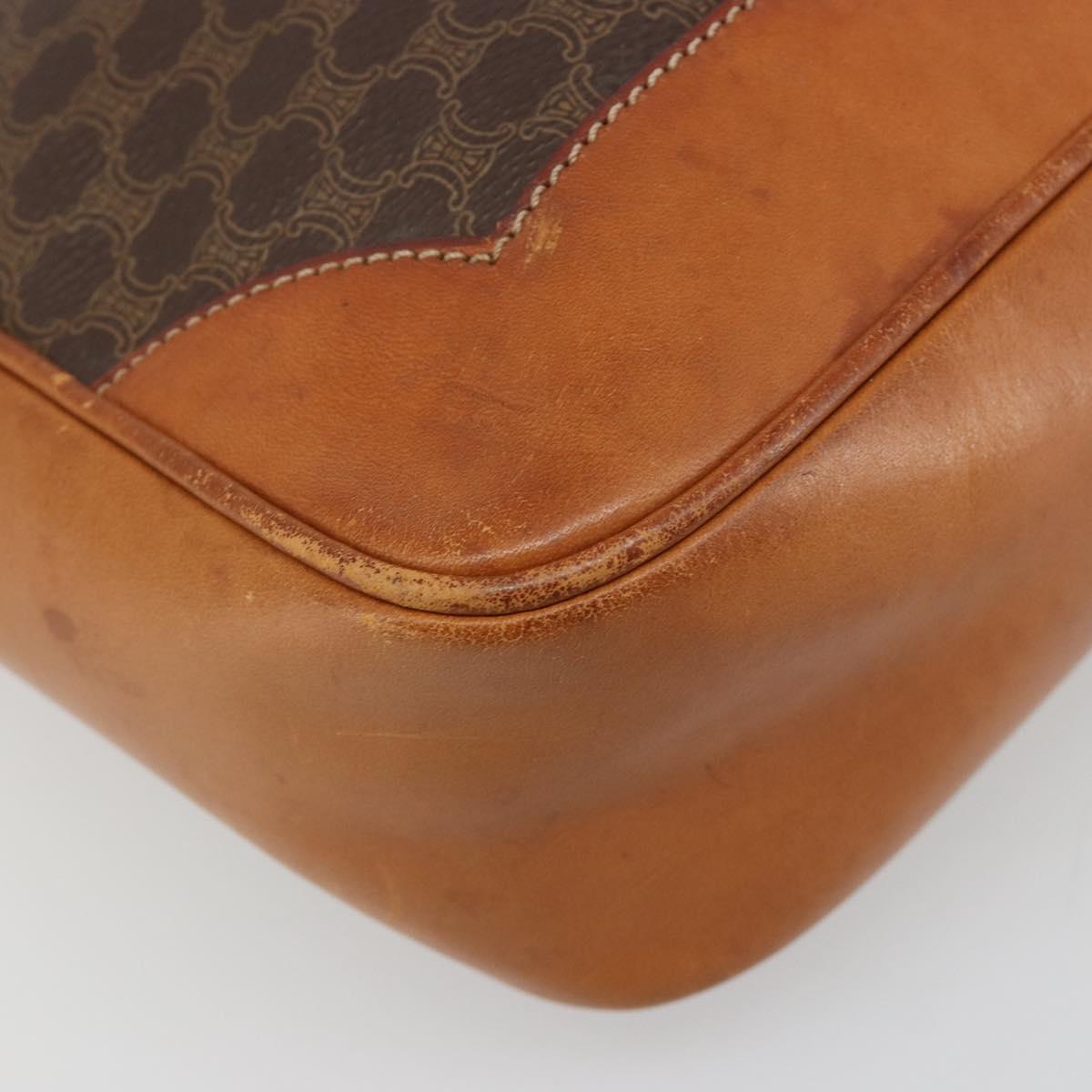 CELINE Macadam Canvas Shoulder Bag PVC Leather Brown Gold Auth 149126