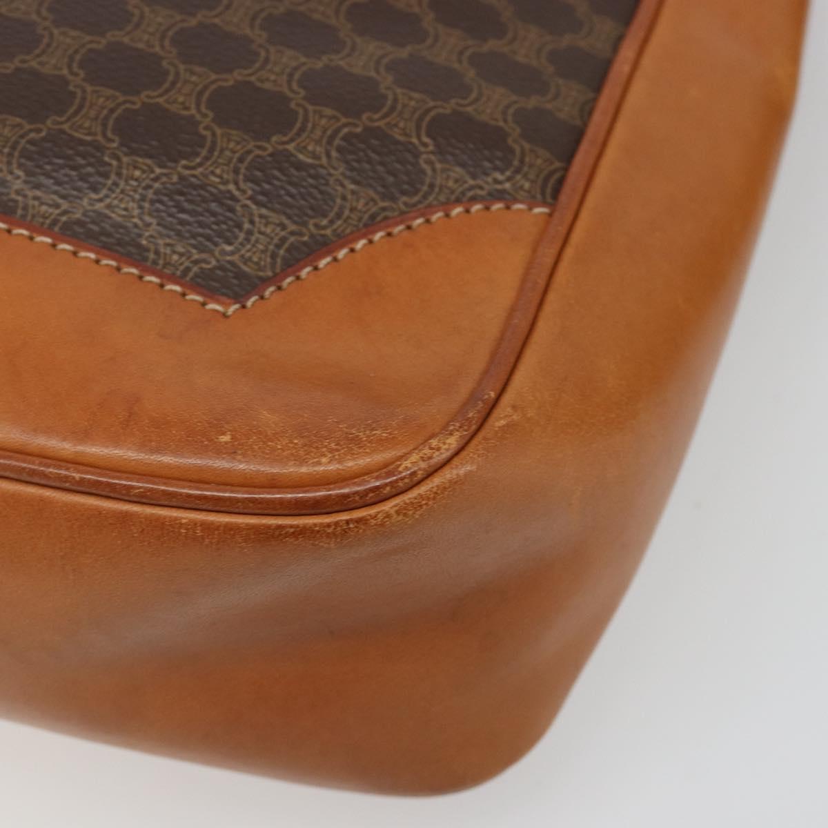CELINE Macadam Canvas Shoulder Bag PVC Leather Brown Gold Auth 149126