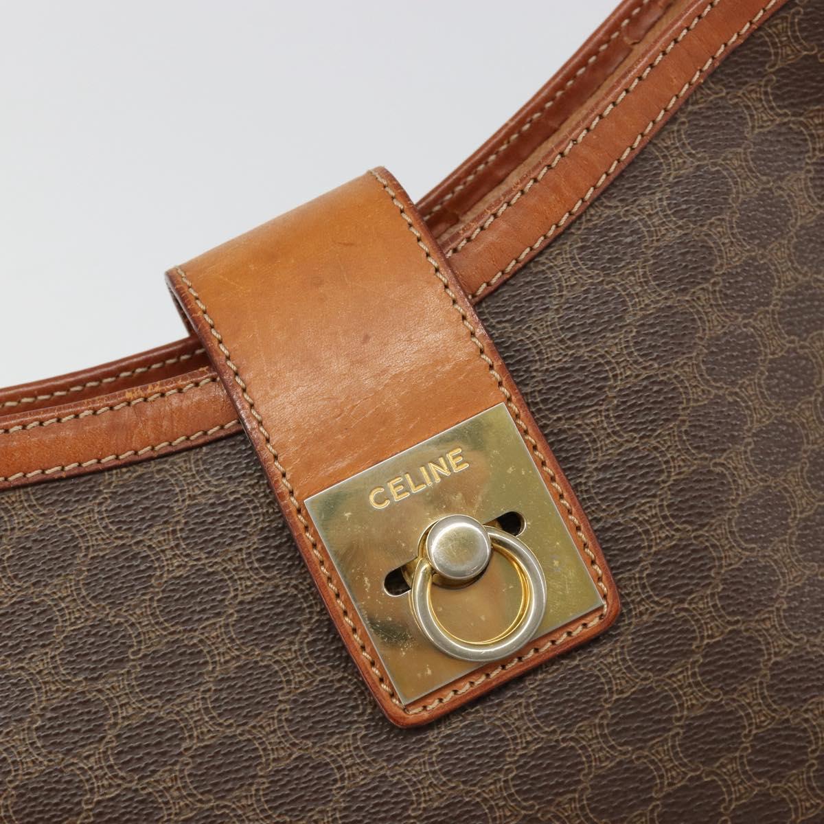 CELINE Macadam Canvas Shoulder Bag PVC Leather Brown Gold Auth 149126