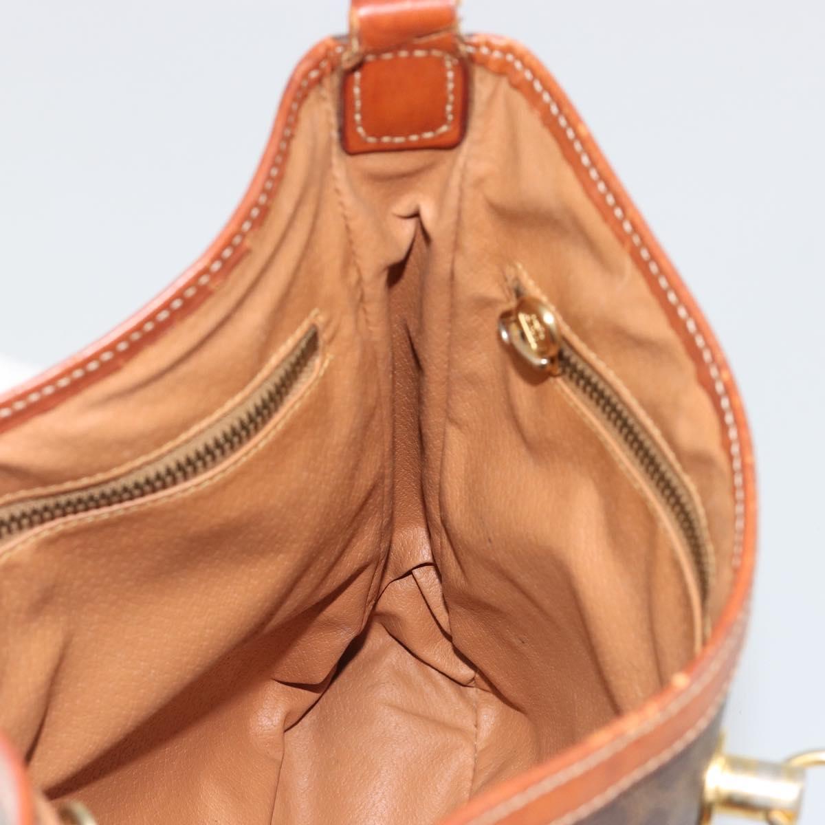 CELINE Macadam Canvas Shoulder Bag PVC Leather Brown Gold Auth 149126