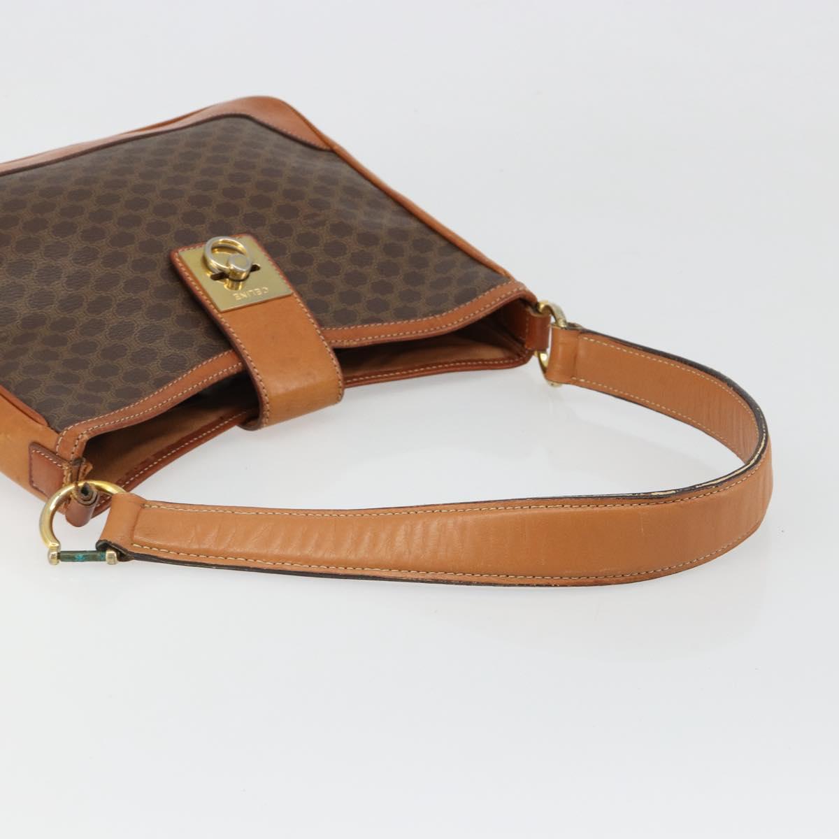 CELINE Macadam Canvas Shoulder Bag PVC Leather Brown Gold Auth 149126