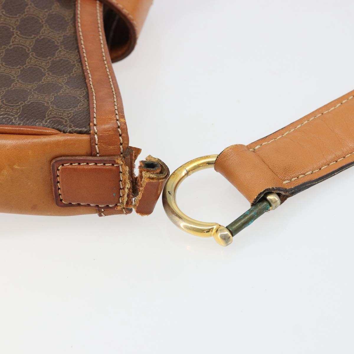 CELINE Macadam Canvas Shoulder Bag PVC Leather Brown Gold Auth 149126