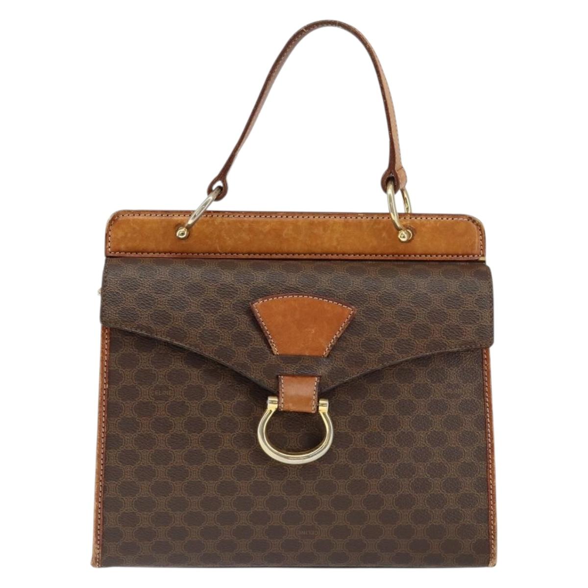 CELINE Macadam Canvas Hand Bag PVC Leather Brown Gold Auth 149127