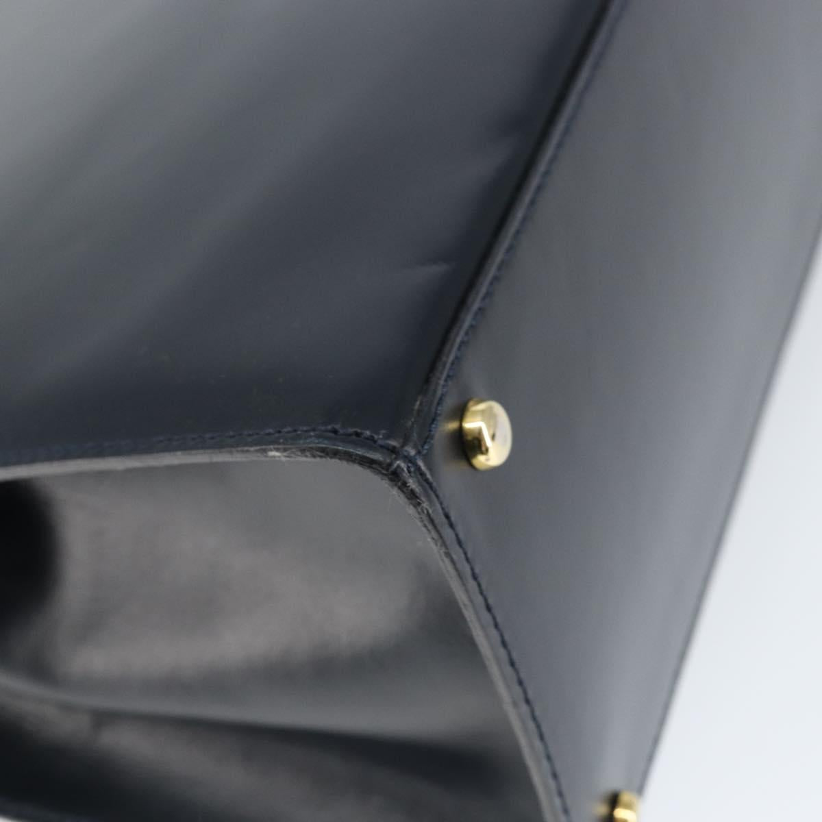 CELINE Circle Hand Bag Leather Navy Gold Auth 149129