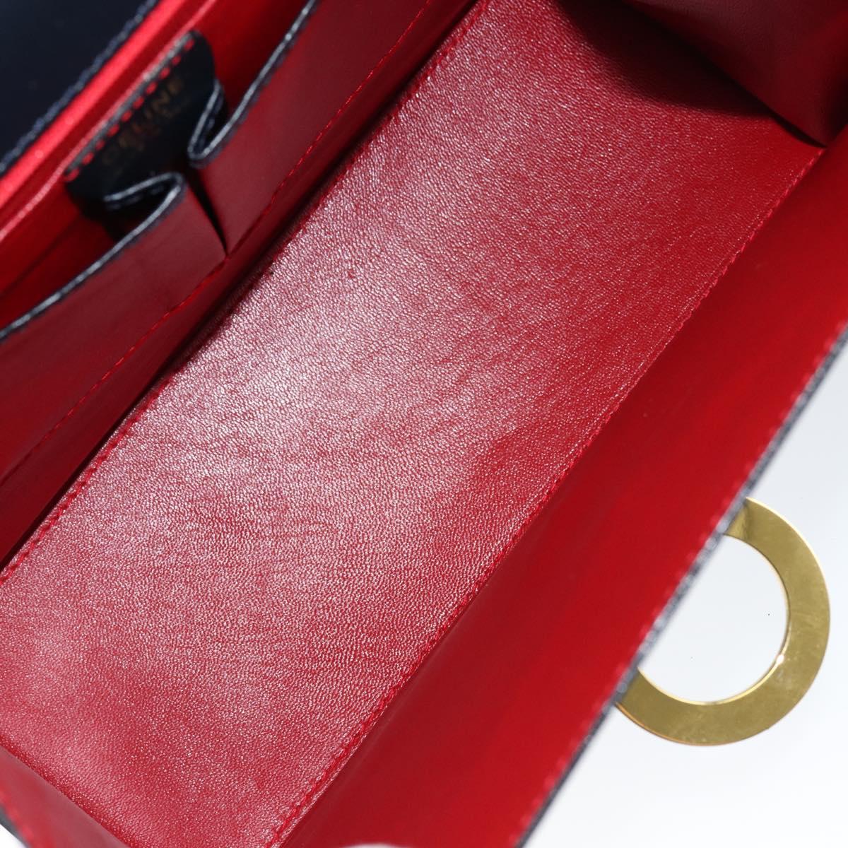 CELINE Circle Hand Bag Leather Navy Gold Auth 149129