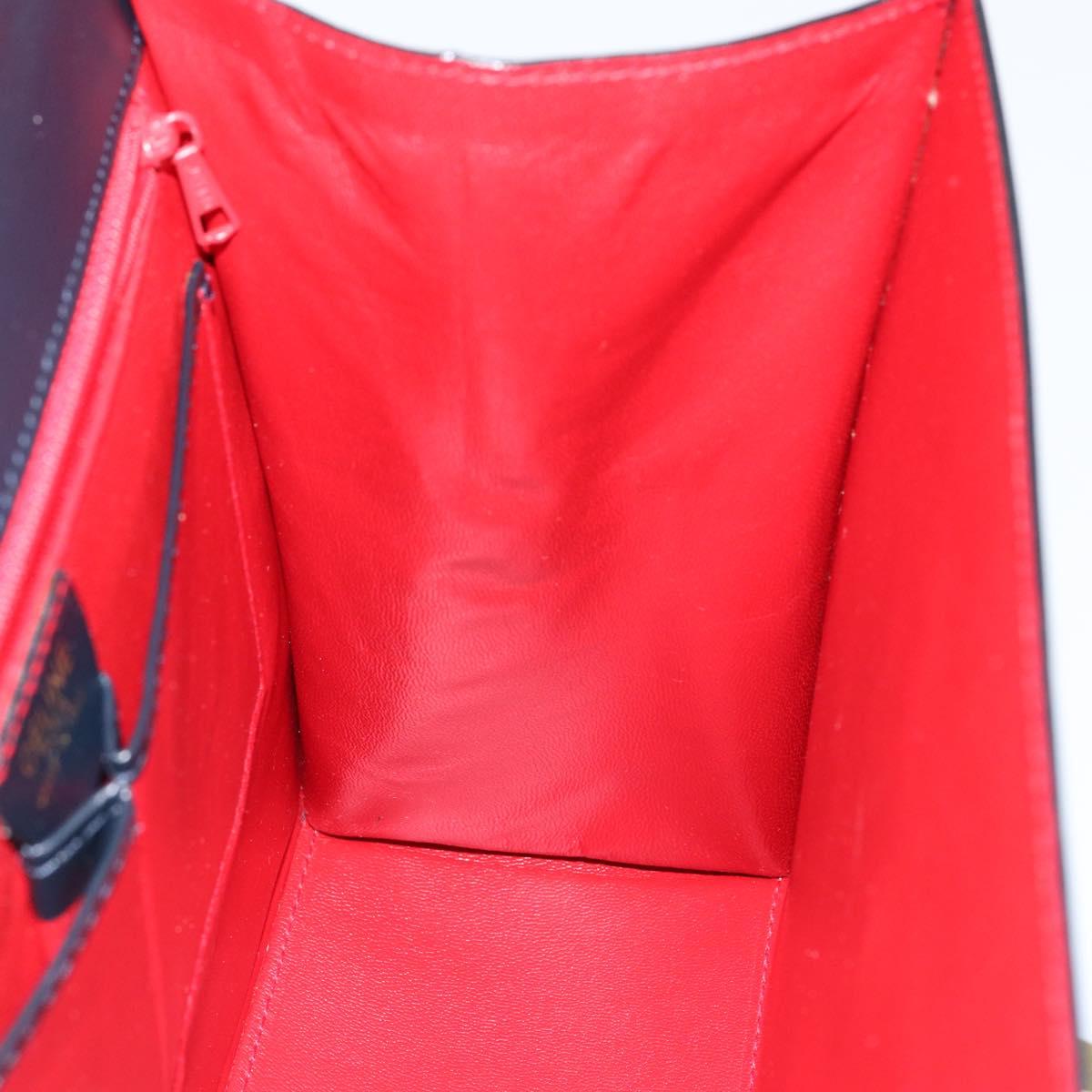 CELINE Circle Hand Bag Leather Navy Gold Auth 149129