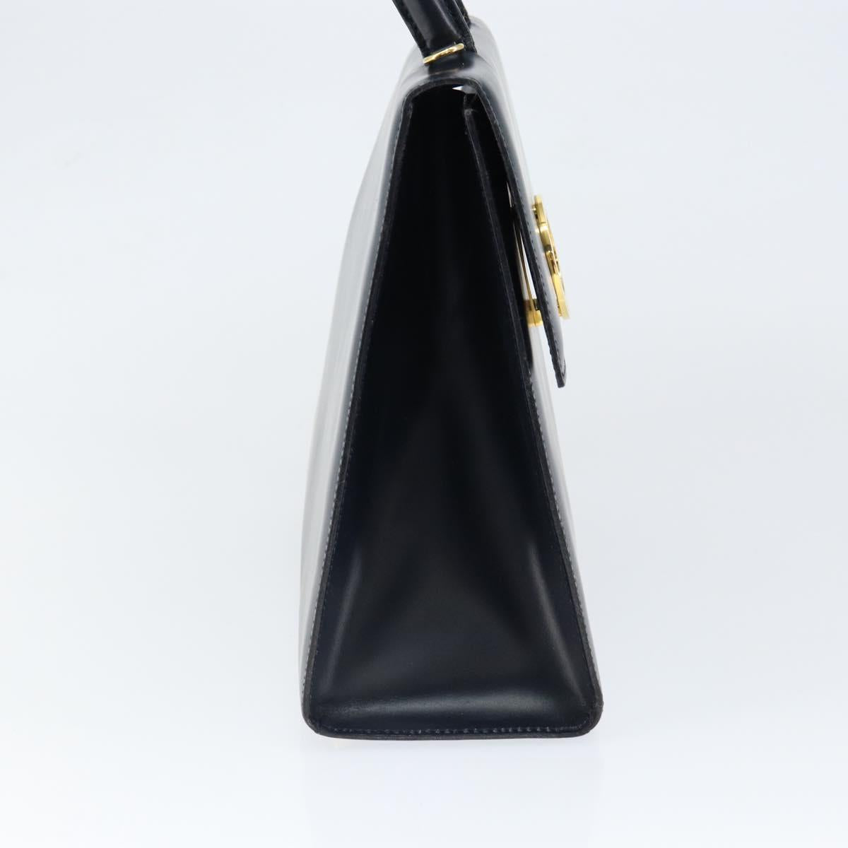 CELINE Circle Hand Bag Leather Navy Gold Auth 149129