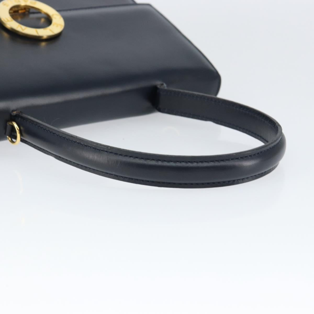 CELINE Circle Hand Bag Leather Navy Gold Auth 149129