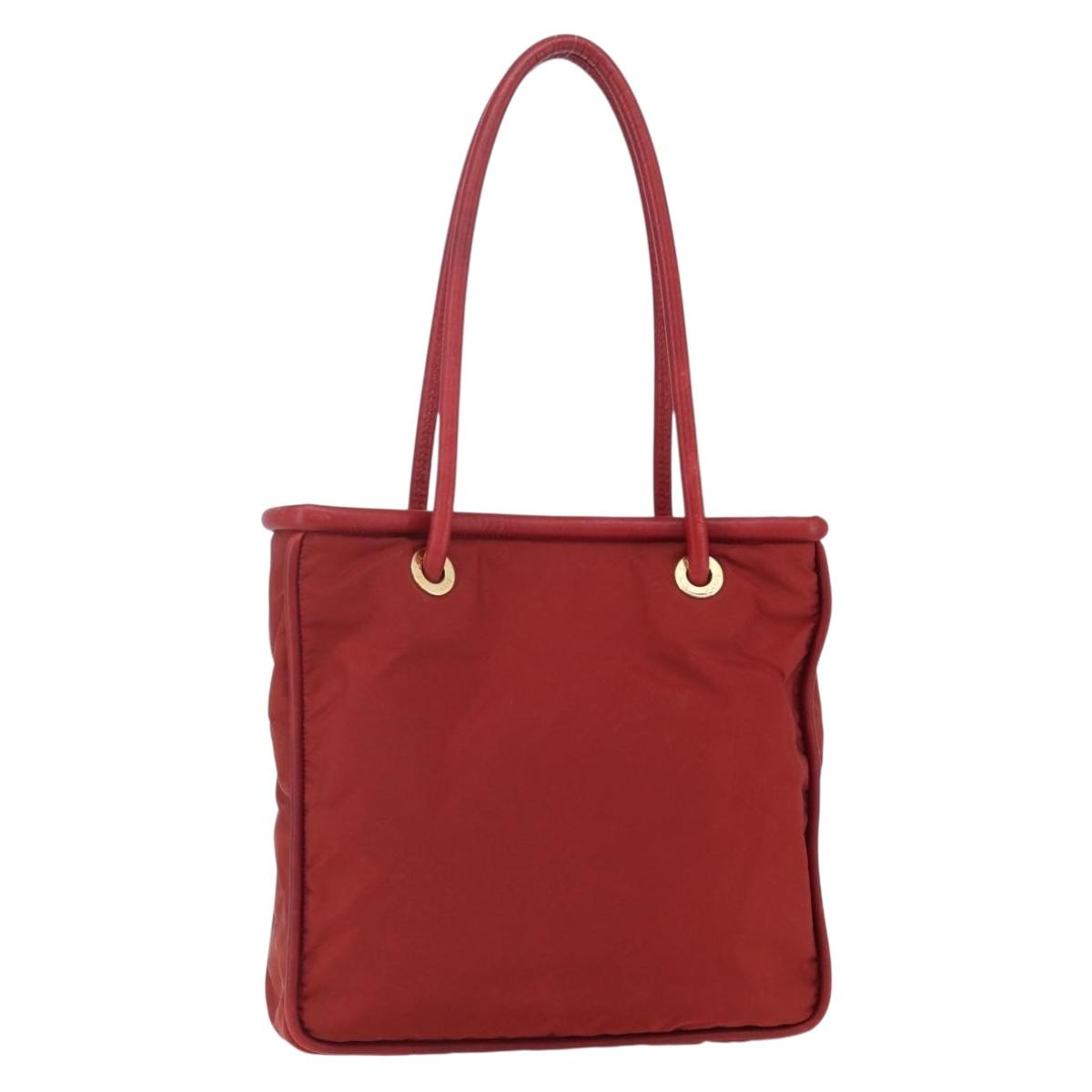 CELINE Tote Bag Nylon Red Gold Auth 149130