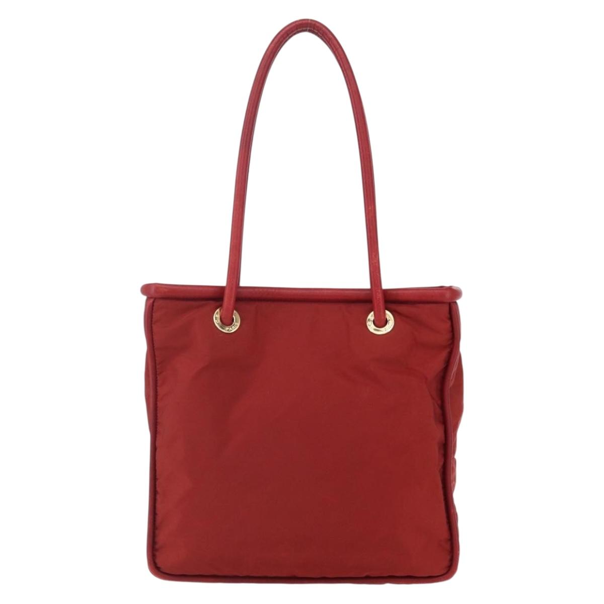 CELINE Tote Bag Nylon Red Gold Auth 149130